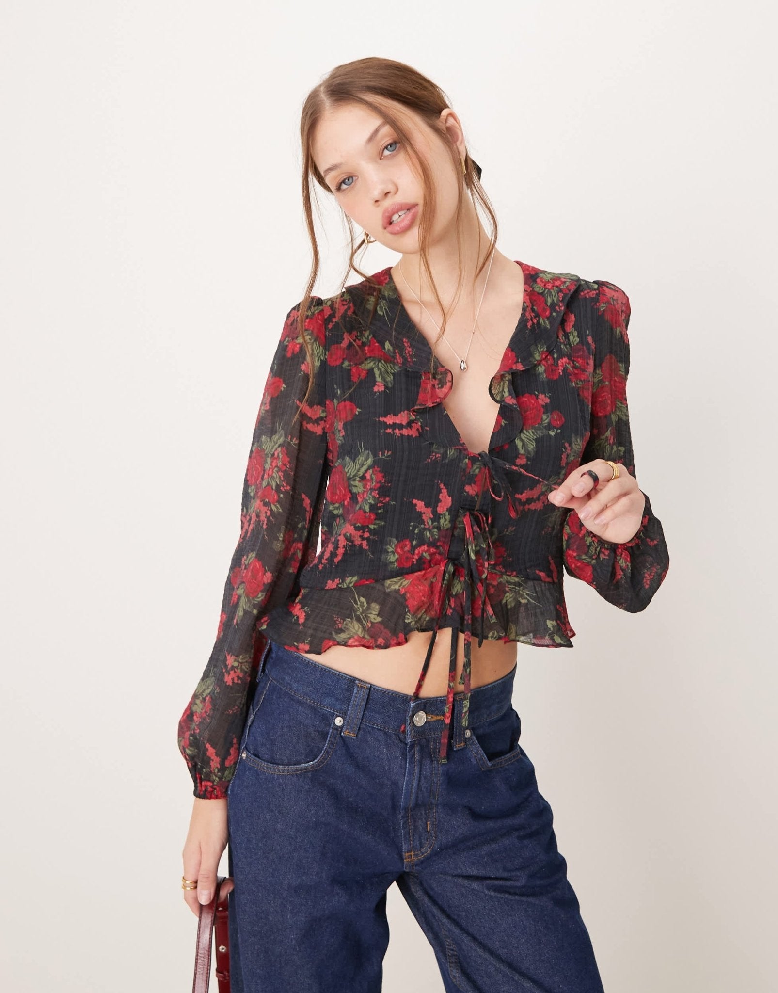 Nobody's Child Lotus frill blouse in black floral print - ASOS Sample Sale EU Store