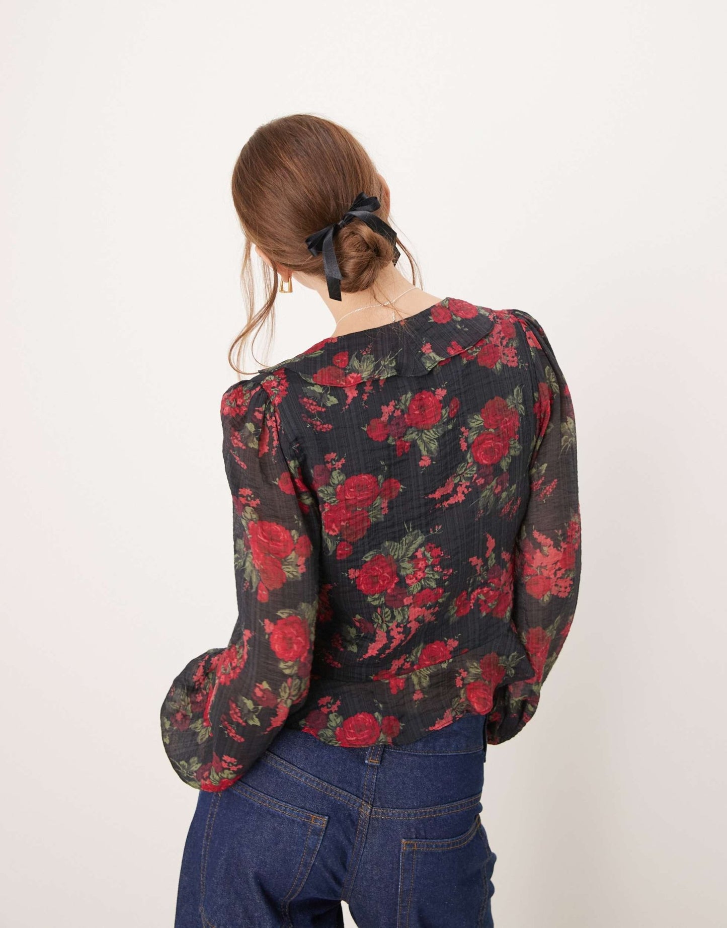 Nobody's Child Lotus frill blouse in black floral print - ASOS Sample Sale EU Store