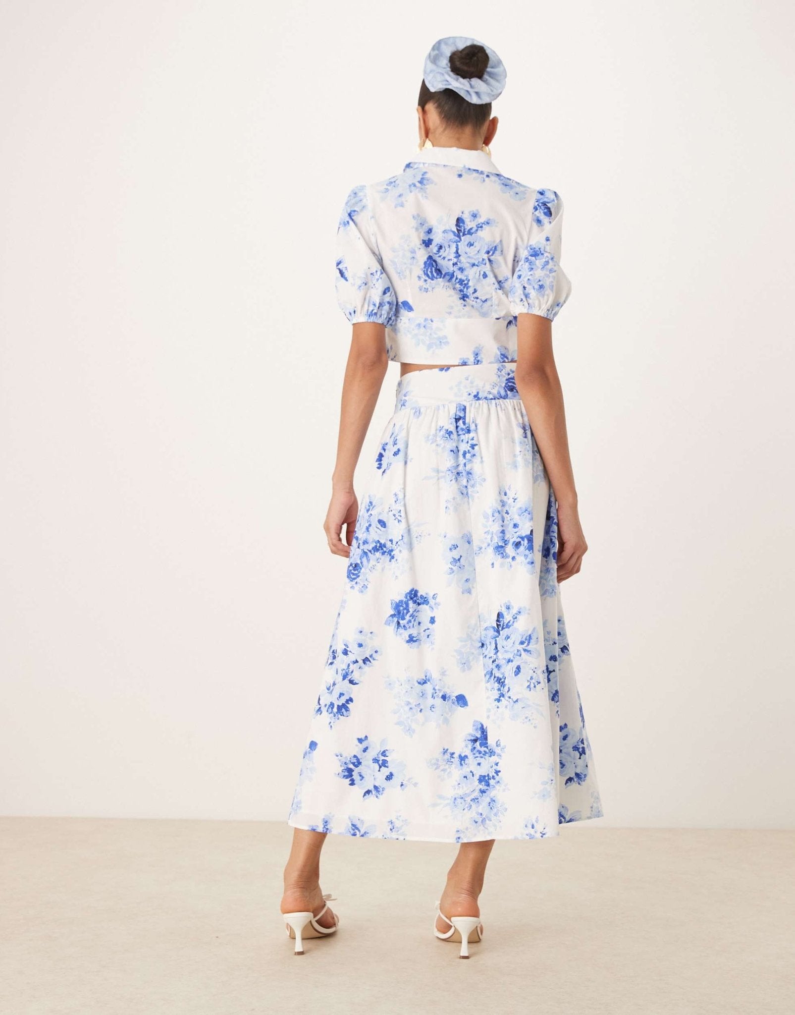 Nobody's Child Madalena a - line midi skirt co - ord in blue and white - ASOS Sample Sale EU Store