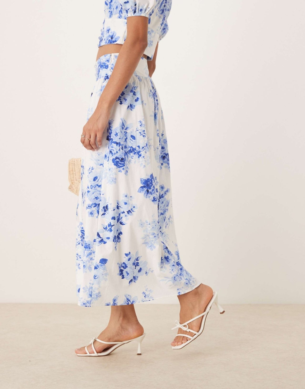 Nobody's Child Madalena a - line midi skirt co - ord in blue and white - ASOS Sample Sale EU Store