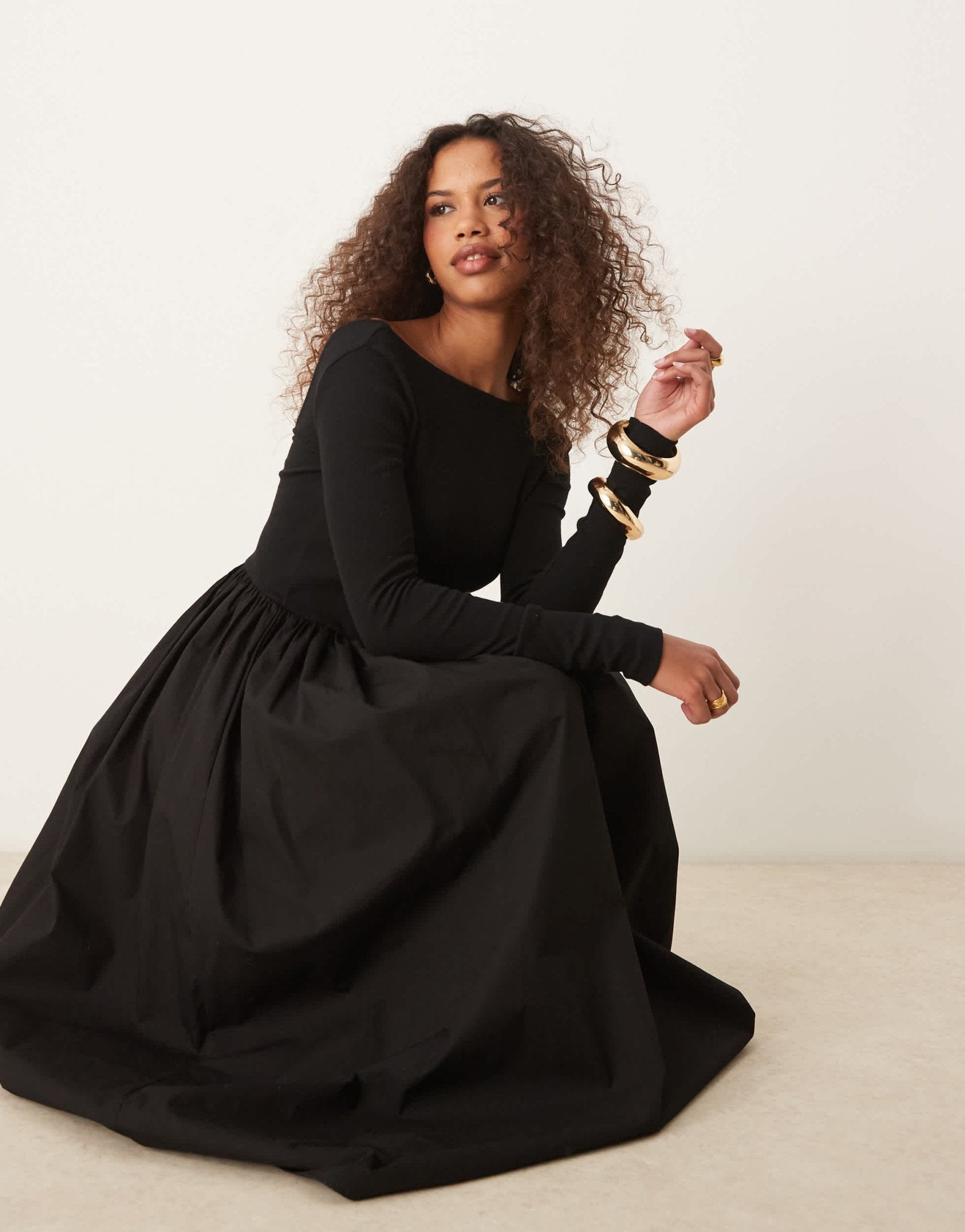 Nobody's Child Penni boat neck midi dress in black - ASOS Sample Sale EU Store
