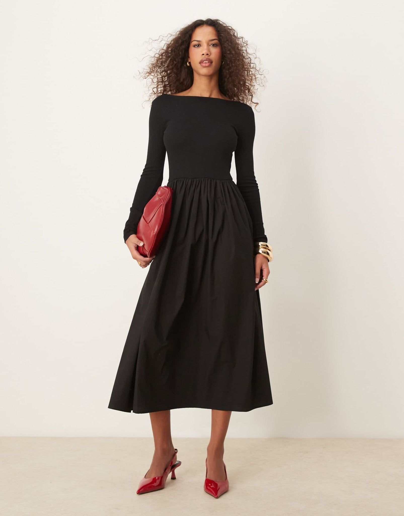 Nobody's Child Penni boat neck midi dress in black - ASOS Sample Sale EU Store