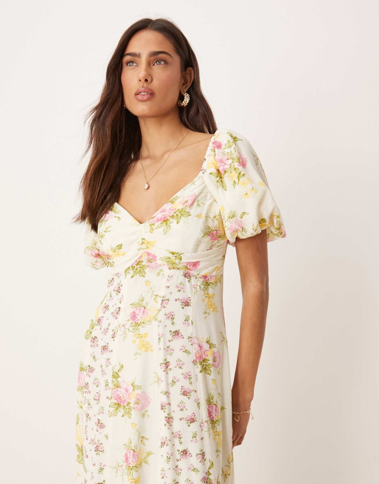 Nobody's Child Peony milkmaid midi dress in cream spliced floral - ASOS Sample Sale EU Store