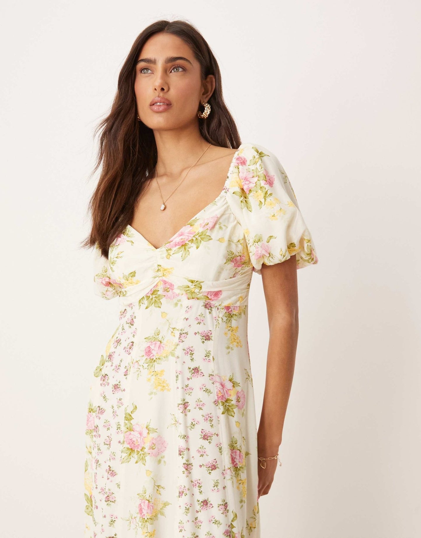 Nobody's Child Peony milkmaid midi dress in cream spliced floral - ASOS Sample Sale EU Store
