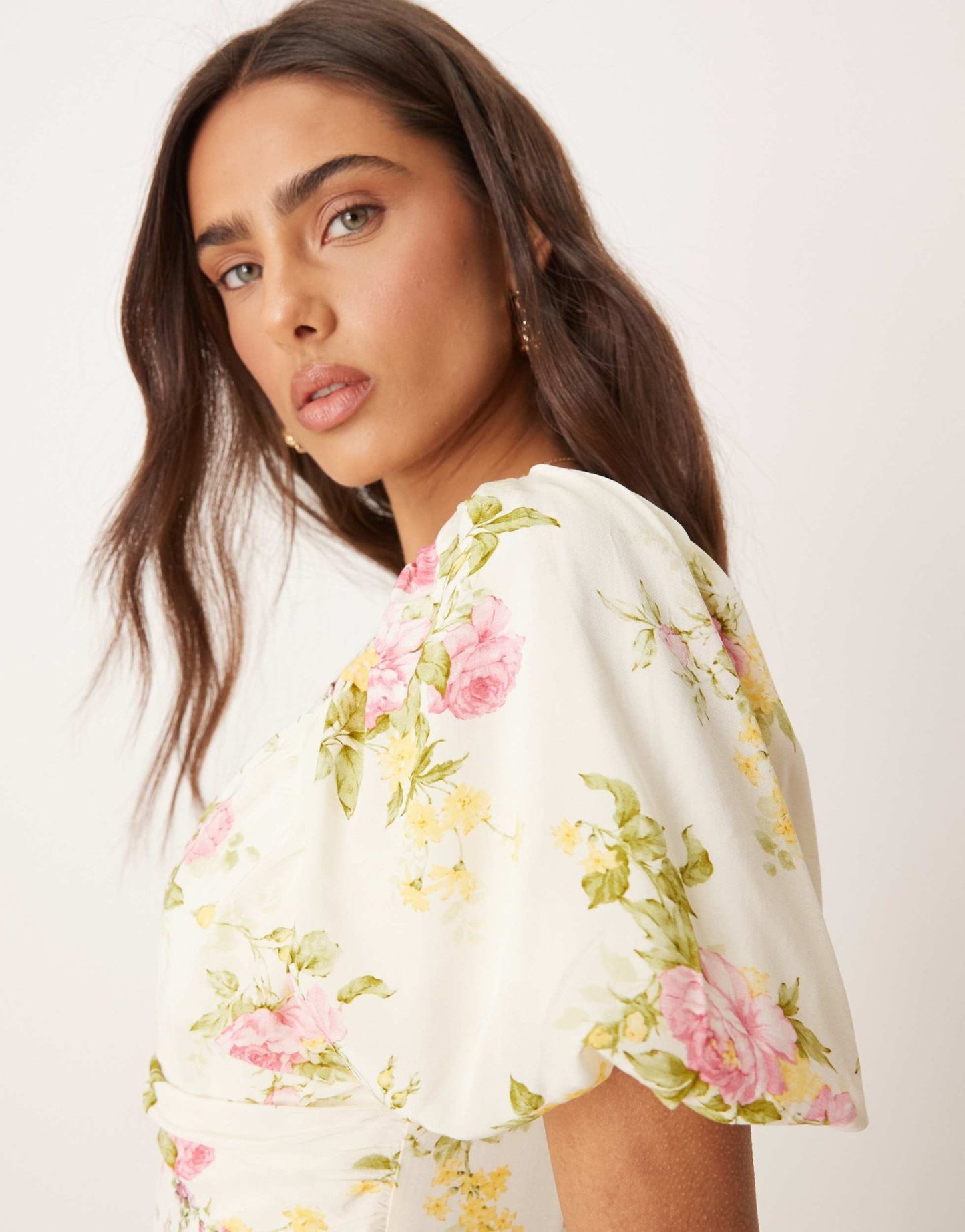 Nobody's Child Peony milkmaid midi dress in cream spliced floral - ASOS Sample Sale EU Store