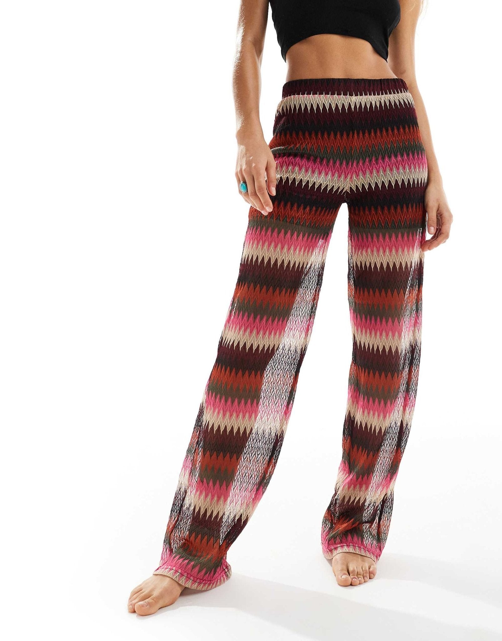 Noisy May crochet beach trouser co - ord in pink stripe - ASOS Sample Sale EU Store