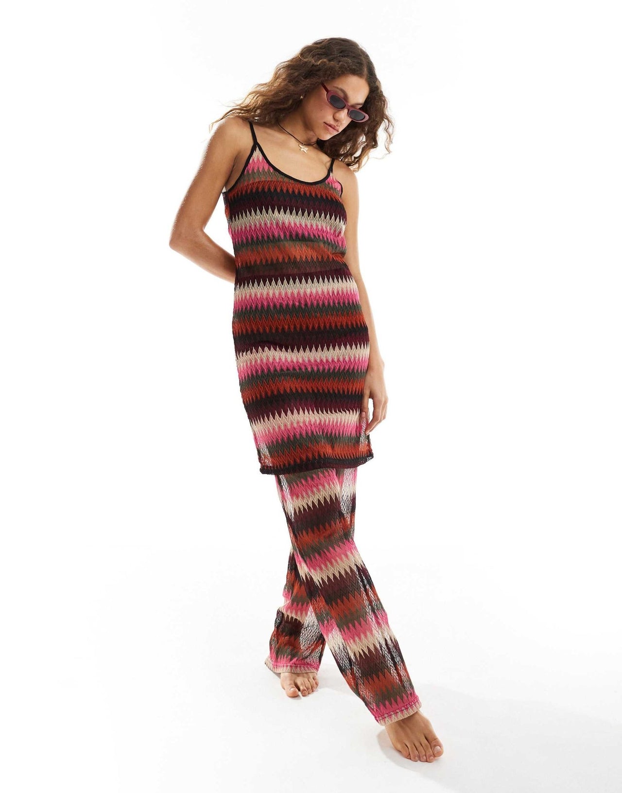 Noisy May crochet beach tunic co - ord in pink stripe - ASOS Sample Sale EU Store
