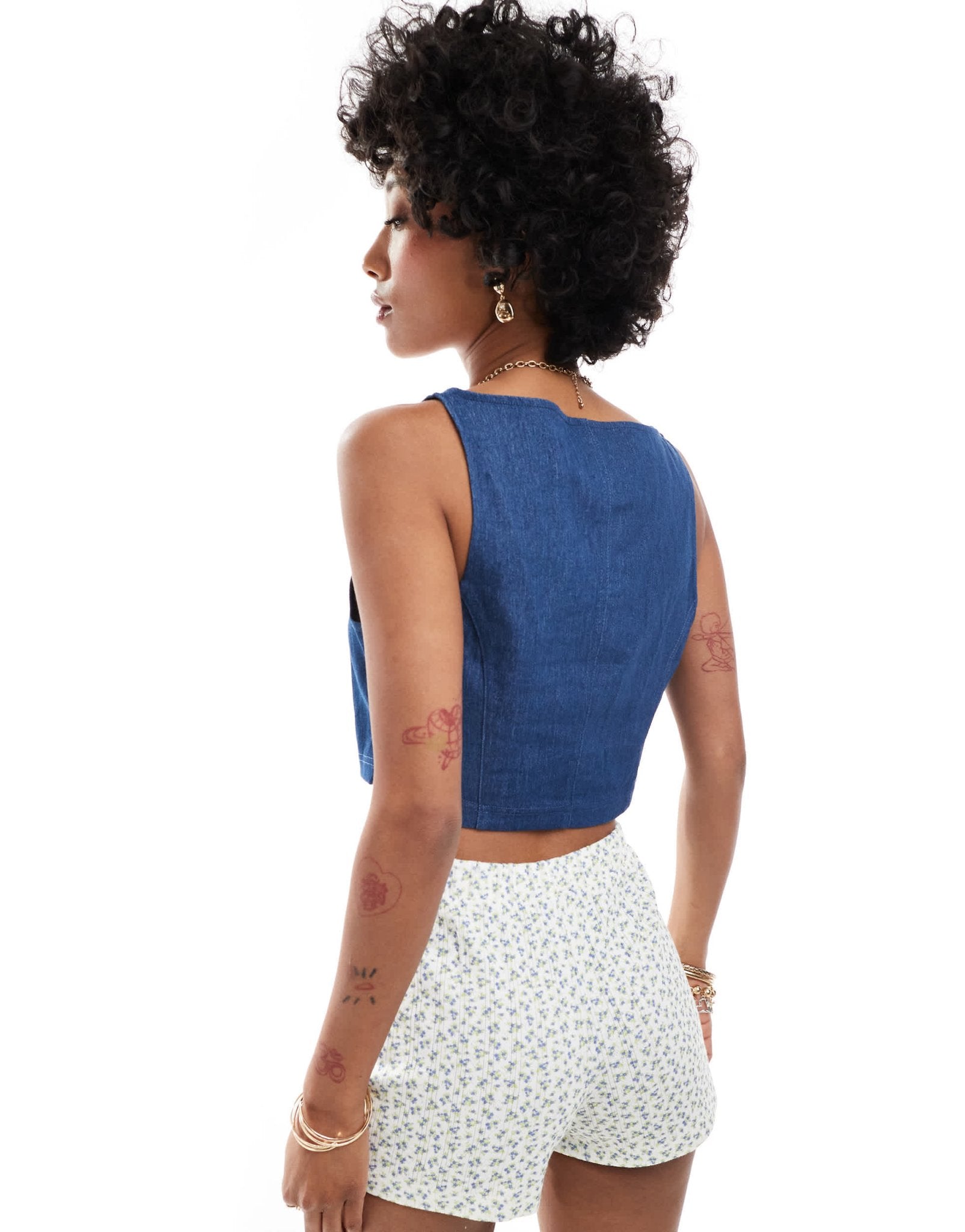 Noisy May cropped tank in mid blue denim - ASOS Sample Sale EU Store