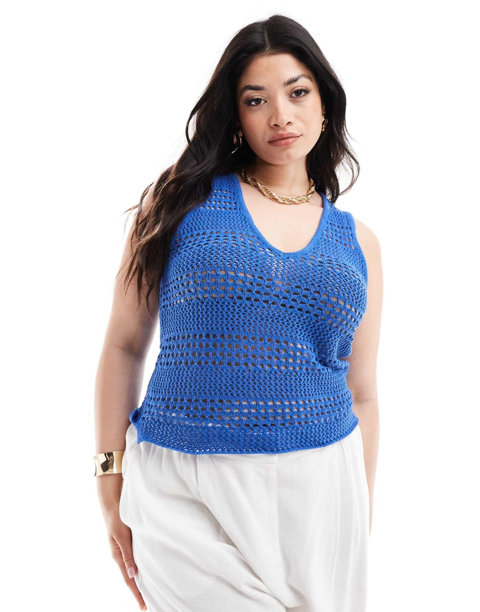 Noisy May Curve crochet vest in bright blue - ASOS Sample Sale EU Store