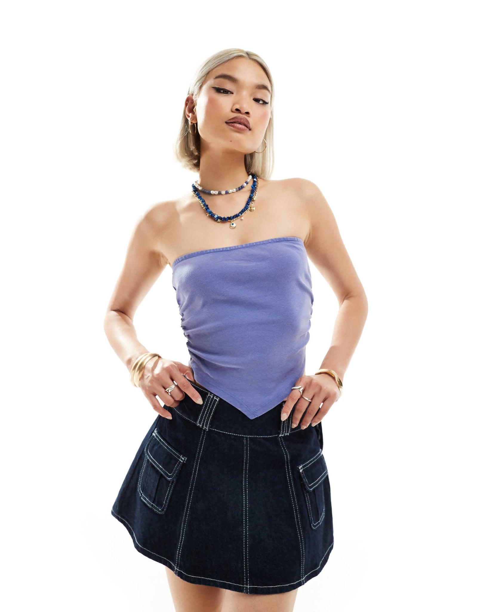 Noisy May hanky hem bandaue top in washed denim - ASOS Sample Sale EU Store