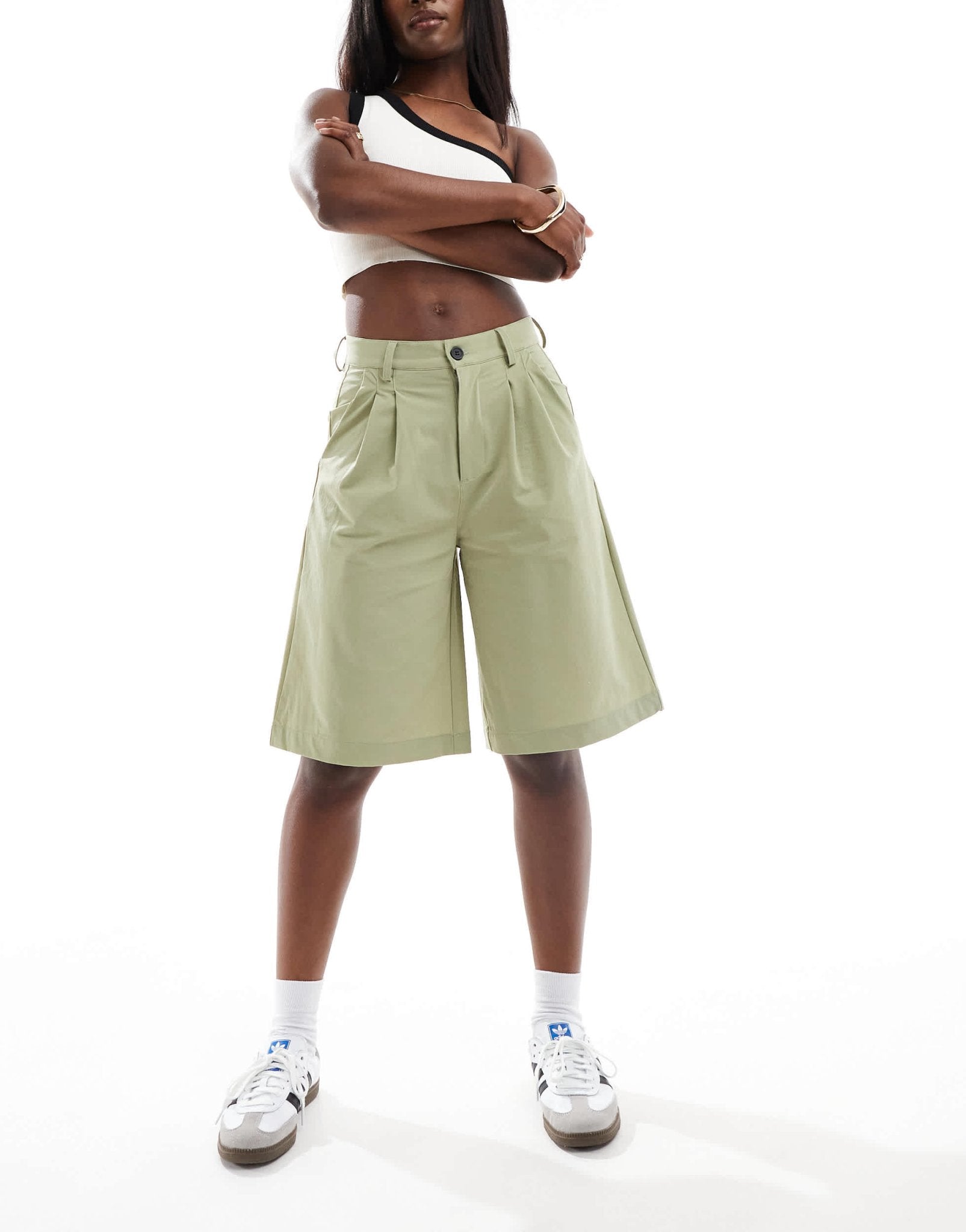 Noisy May high waisted bermuda shorts in sage - ASOS Sample Sale EU Store
