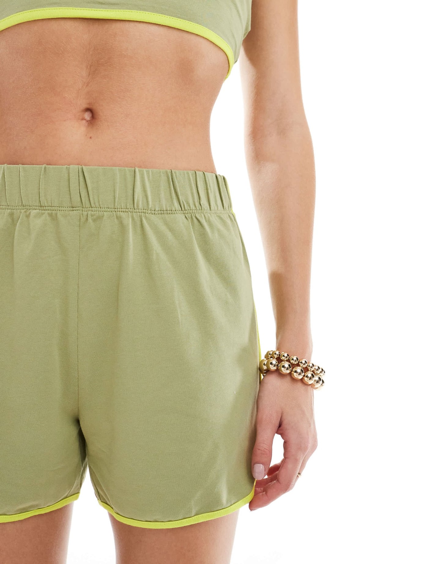 Noisy May high waisted contrast piping short co - ord in green - ASOS Sample Sale EU Store