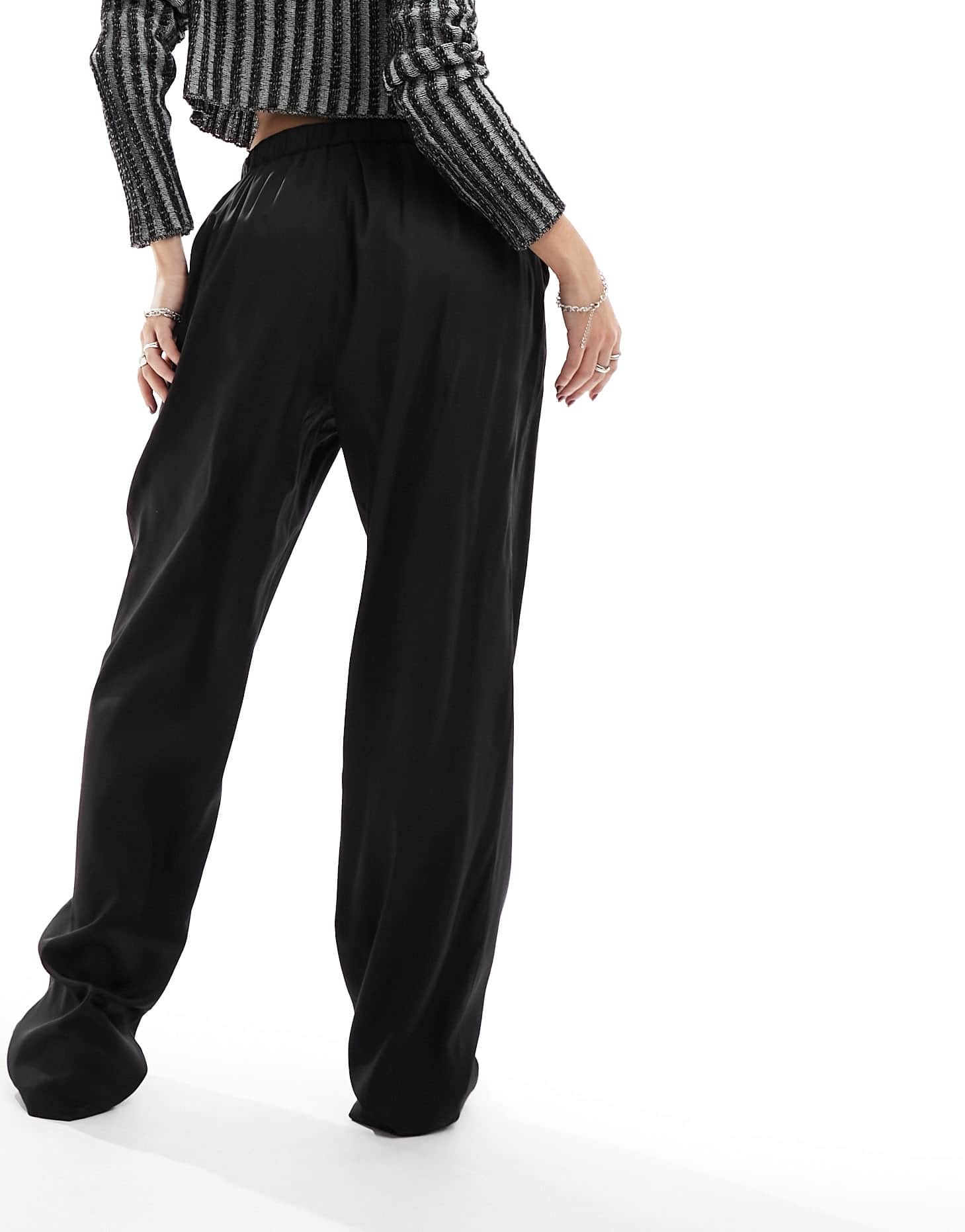 Noisy May high waisted wide leg asymmetric trouser in black - ASOS Sample Sale EU Store