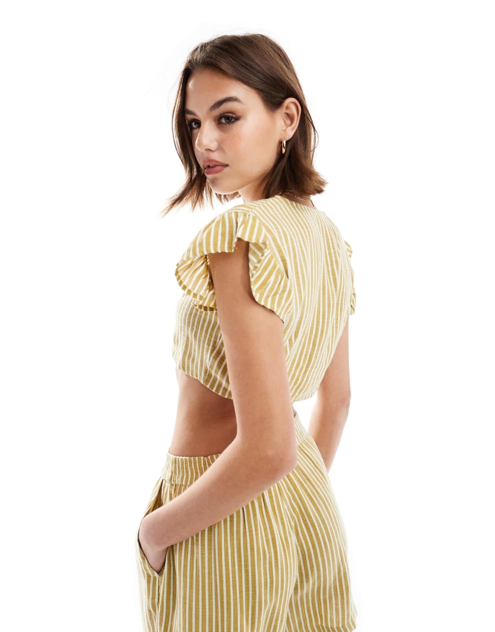 Noisy May linen mix tie front top co - ord in yellow stripe - ASOS Sample Sale EU Store