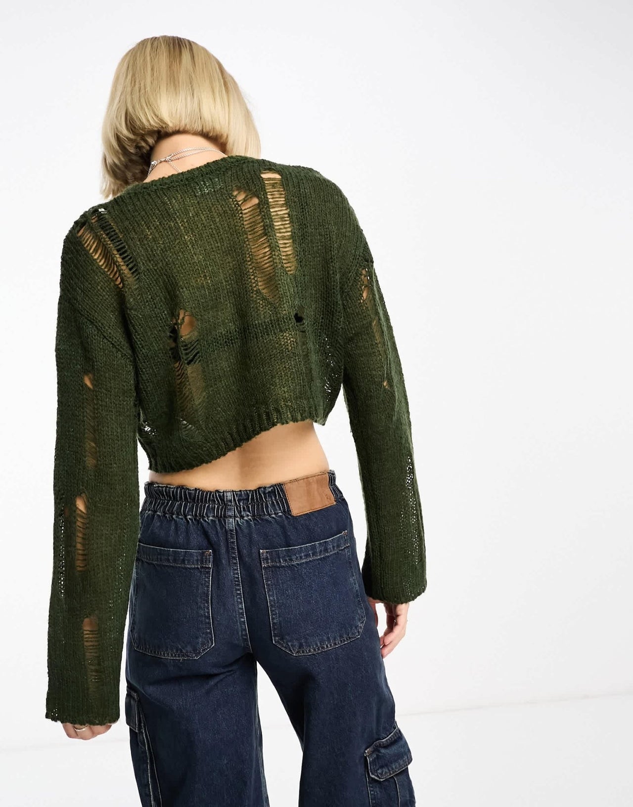 Noisy May open knit cropped jumper in khaki - ASOS Sample Sale EU Store