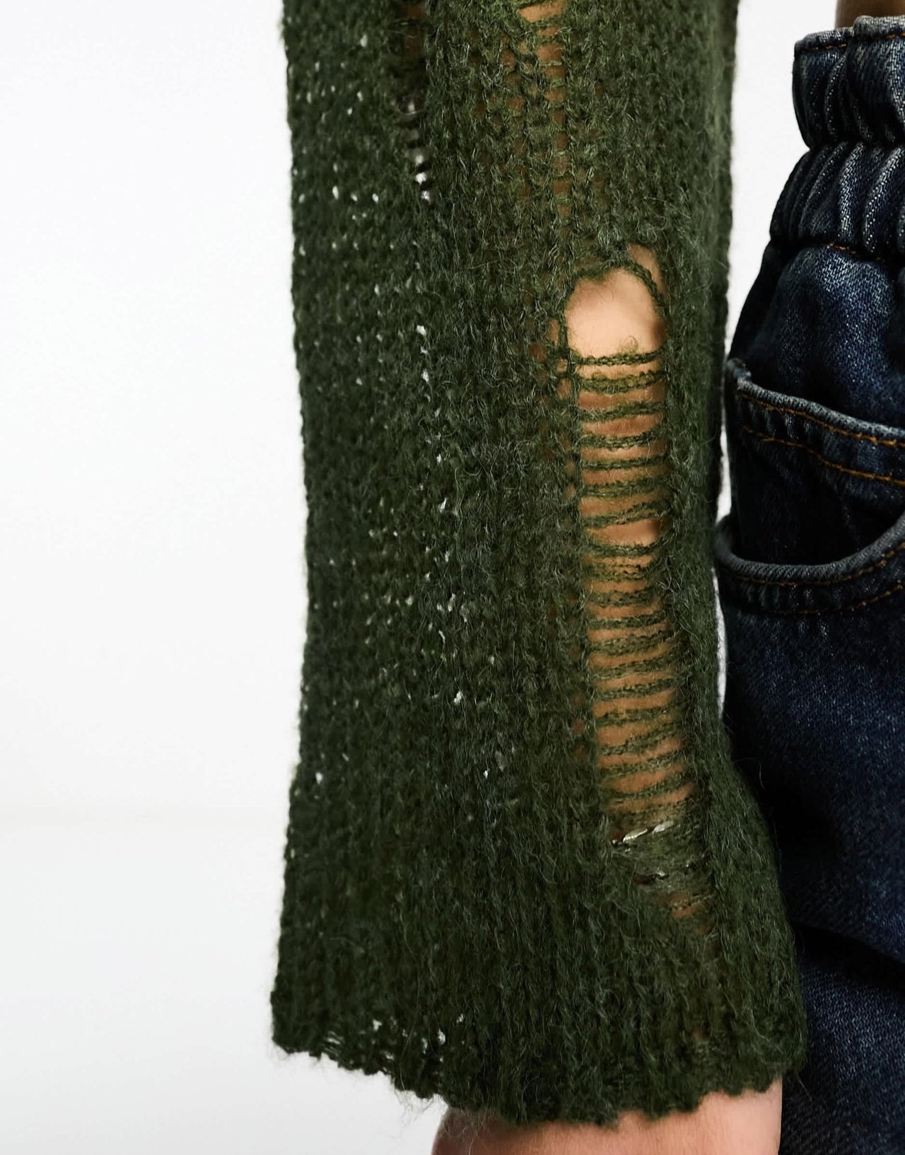 Noisy May open knit cropped jumper in khaki - ASOS Sample Sale EU Store