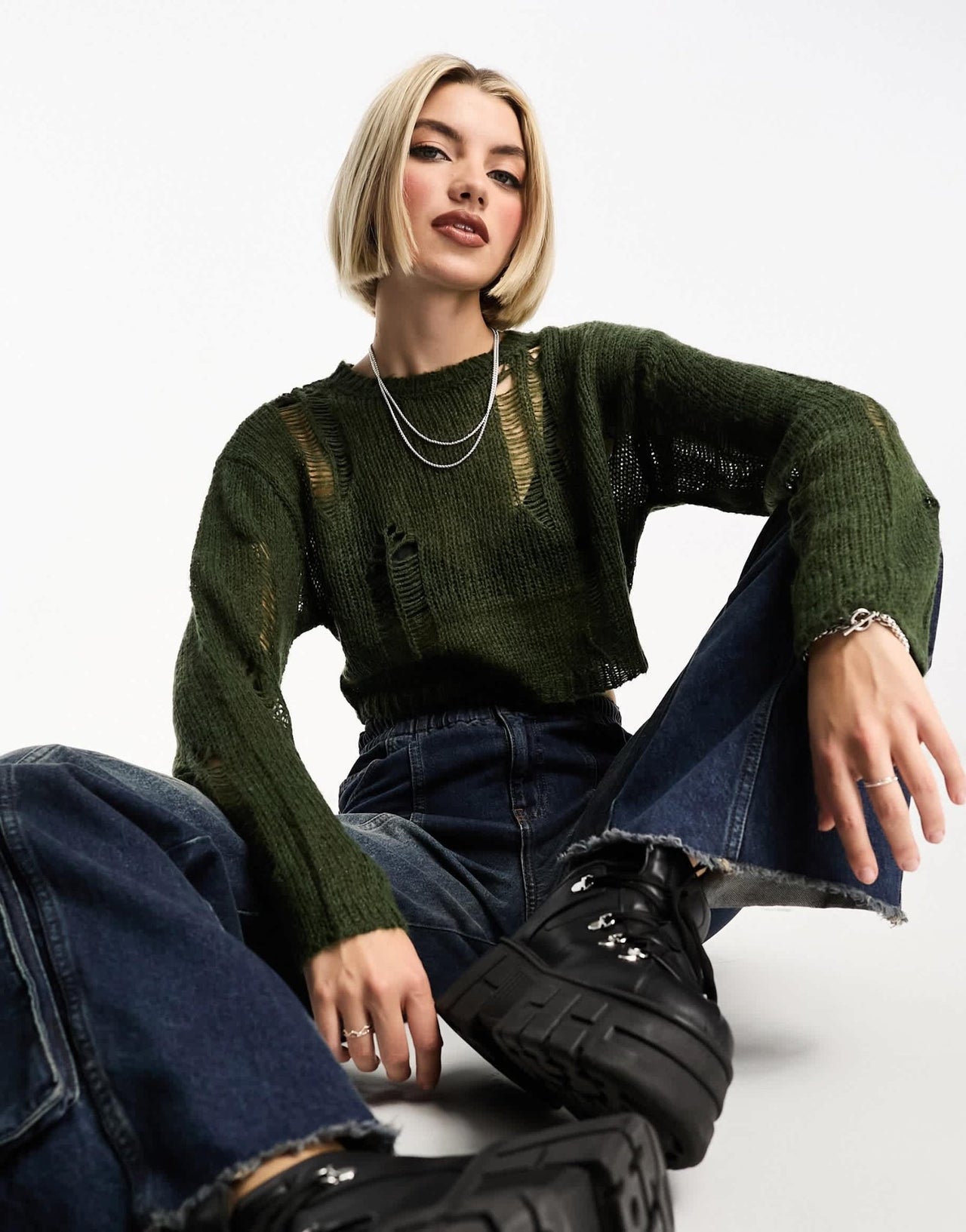 Noisy May open knit cropped jumper in khaki - ASOS Sample Sale EU Store