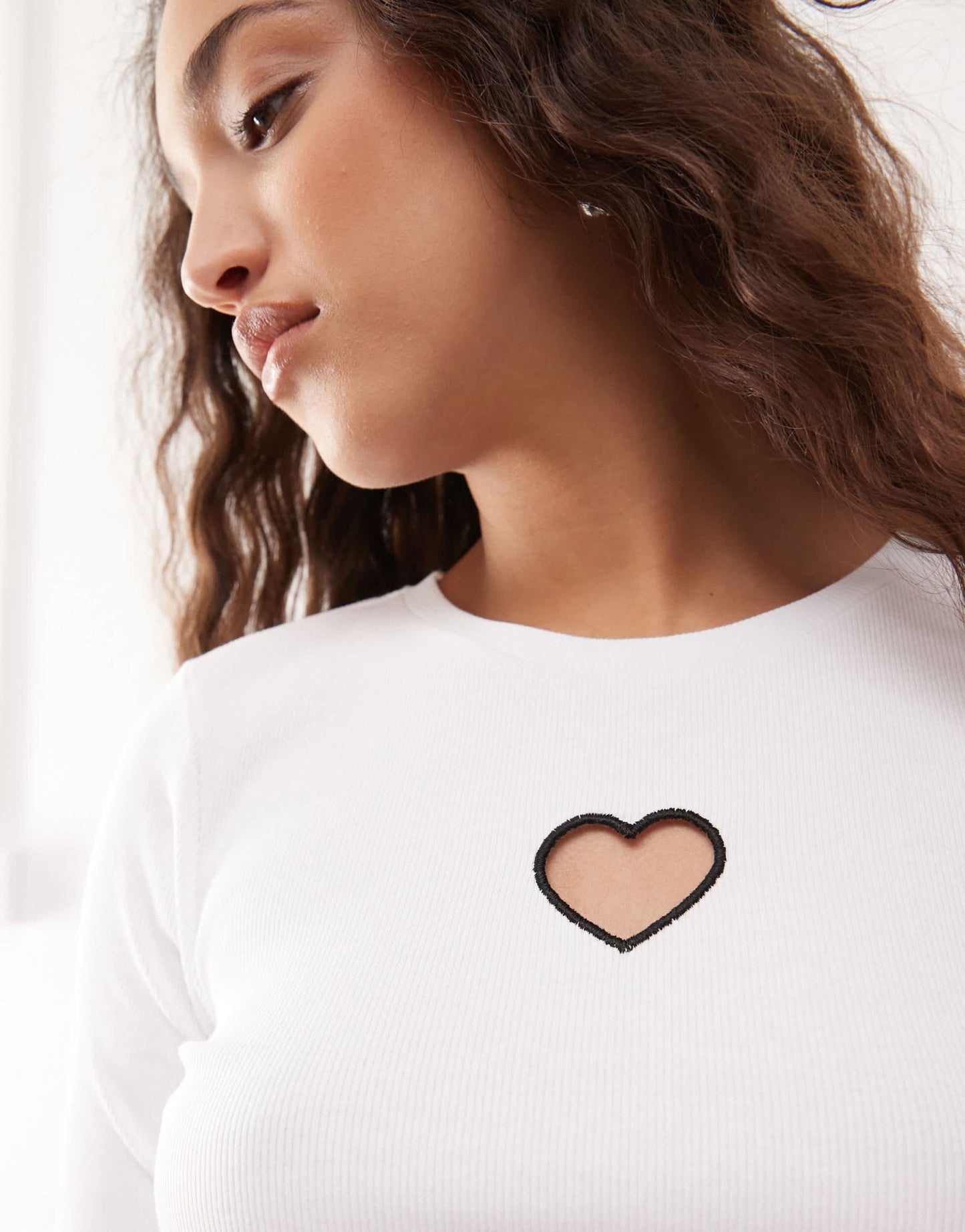Noisy May ribbed long sleeve top with heart cut out in white - ASOS Sample Sale EU Store