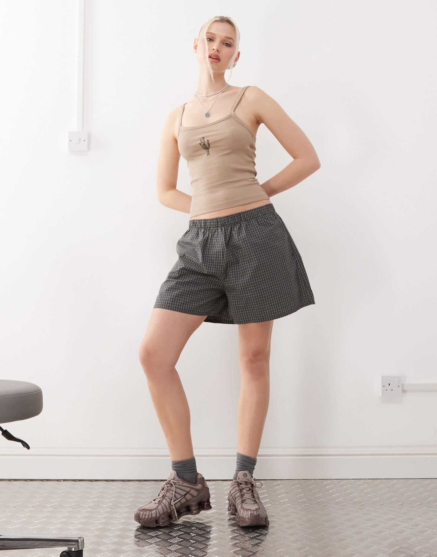 Noisy May ribbed vest with cactus embroidery in beige - ASOS Sample Sale EU Store