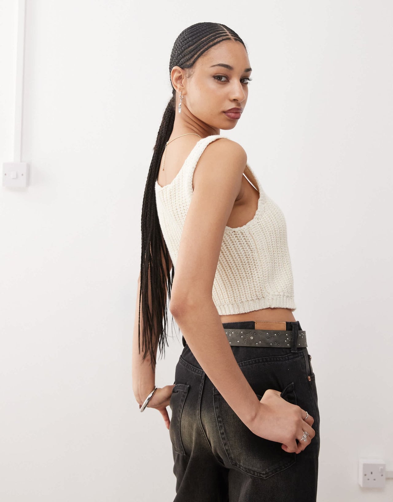Noisy May split front knitted tank top in cream - ASOS Sample Sale EU Store