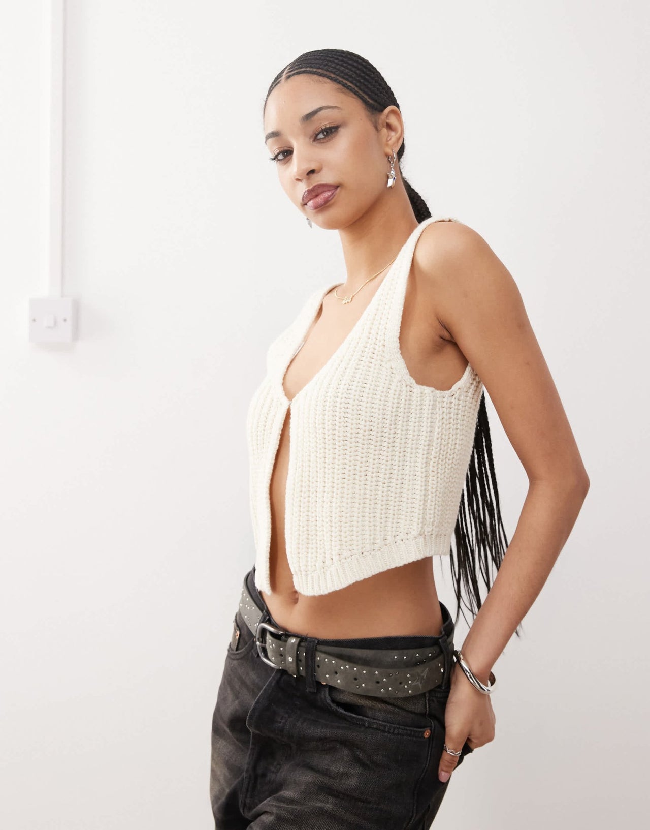 Noisy May split front knitted tank top in cream - ASOS Sample Sale EU Store