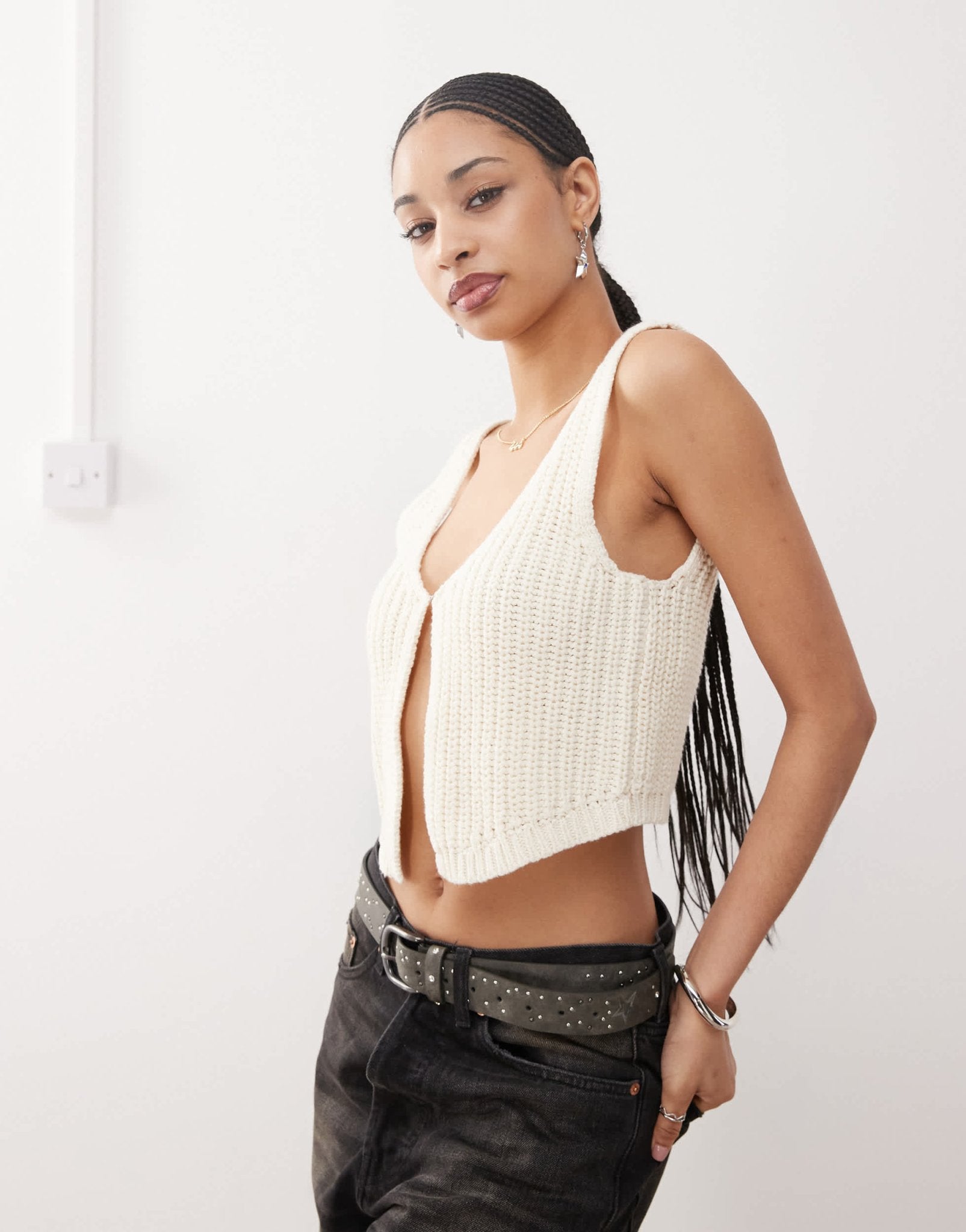 Noisy May split front knitted tank top in cream - ASOS Sample Sale EU Store