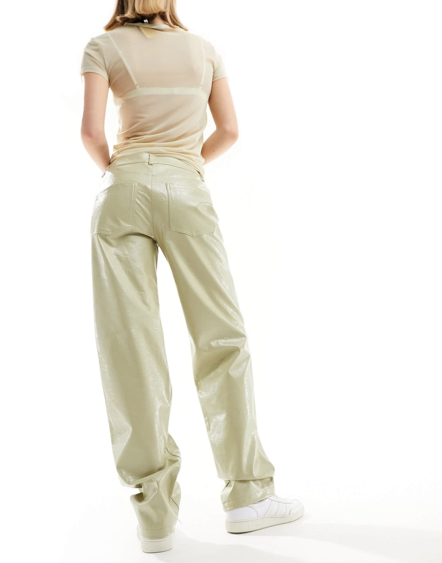 Noisy May wide leg faux leather trouser in light sage - ASOS Sample Sale EU Store