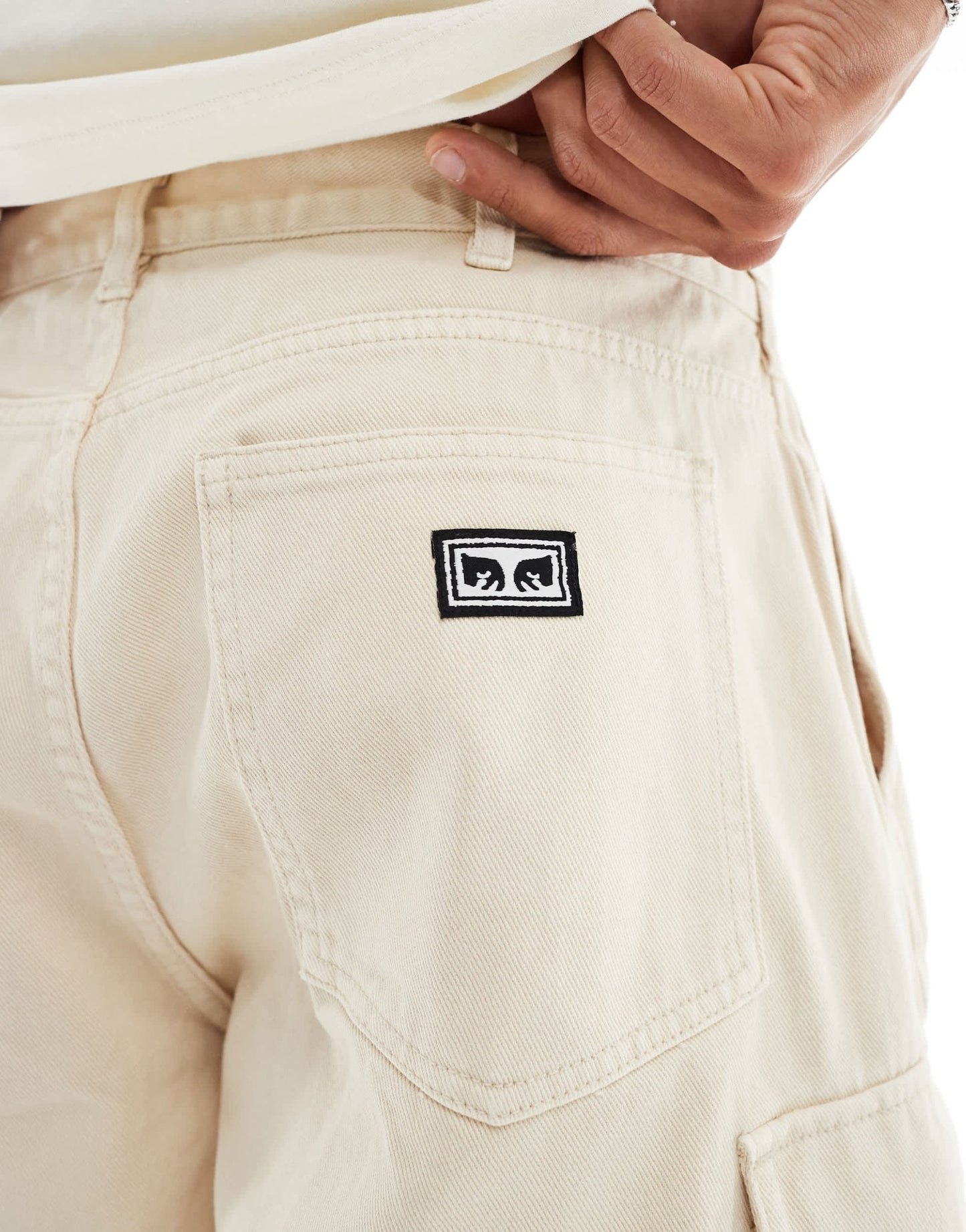 Obey bigwig baggy denim cargo short in off white - ASOS Sample Sale EU Store