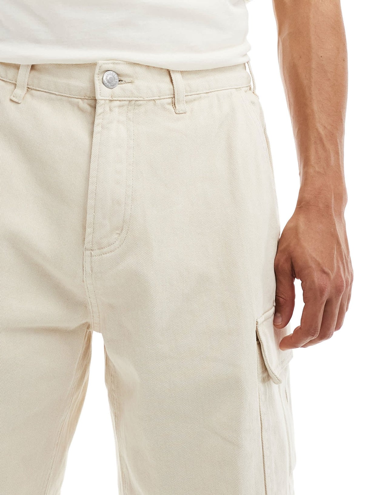 Obey bigwig baggy denim cargo short in off white - ASOS Sample Sale EU Store