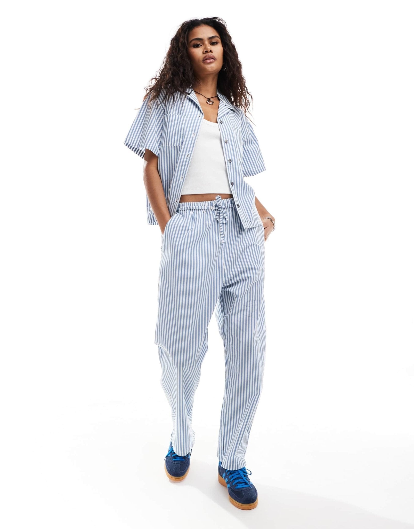 Obey co - ord cotton stripe trousers in blue - ASOS Sample Sale EU Store