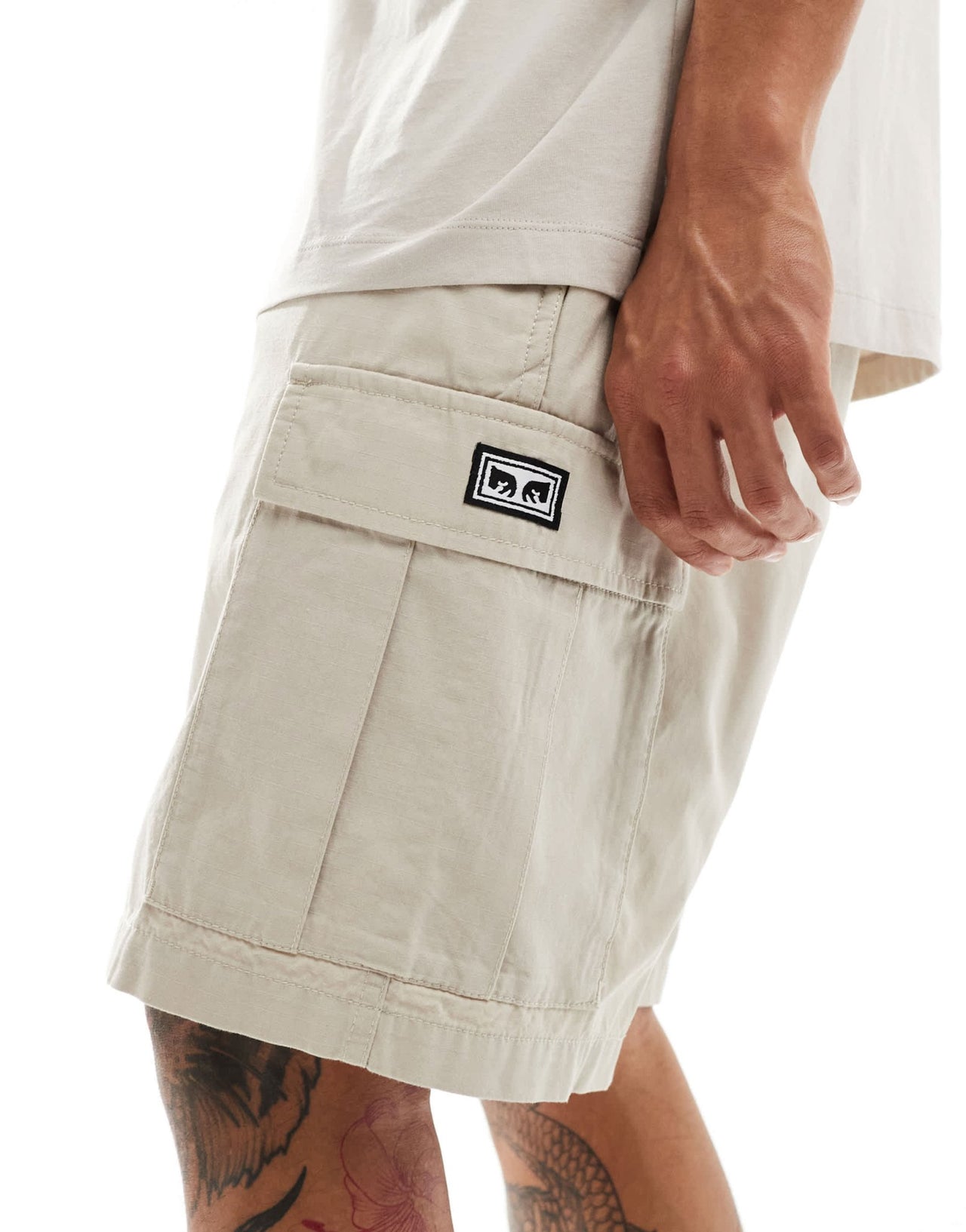 Obey cotton ripstock classic cargo short in off white - ASOS Sample Sale EU Store
