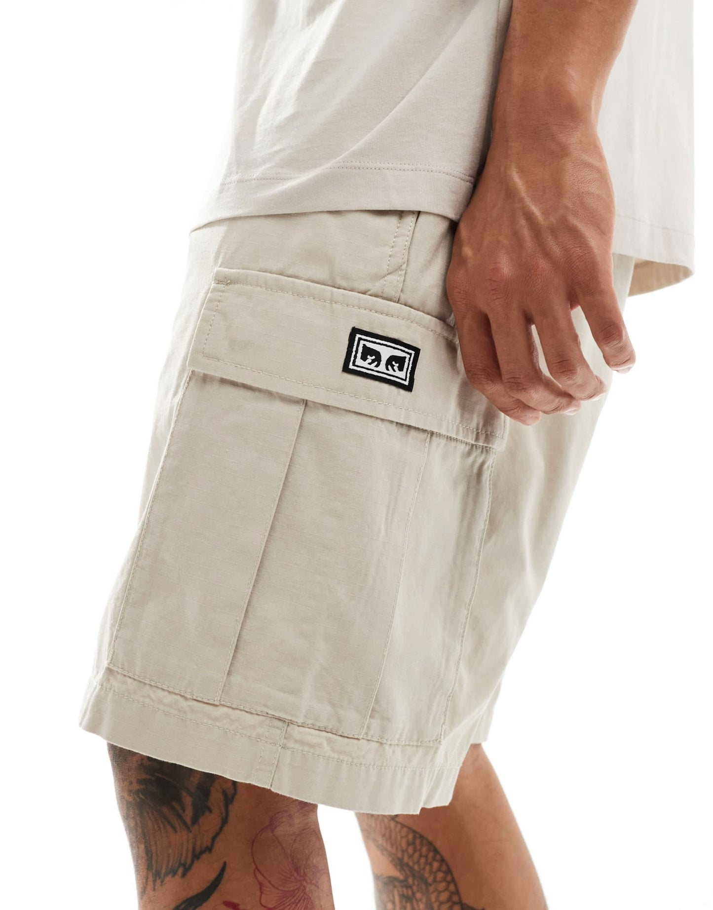 Obey cotton ripstock classic cargo short in off white - ASOS Sample Sale EU Store