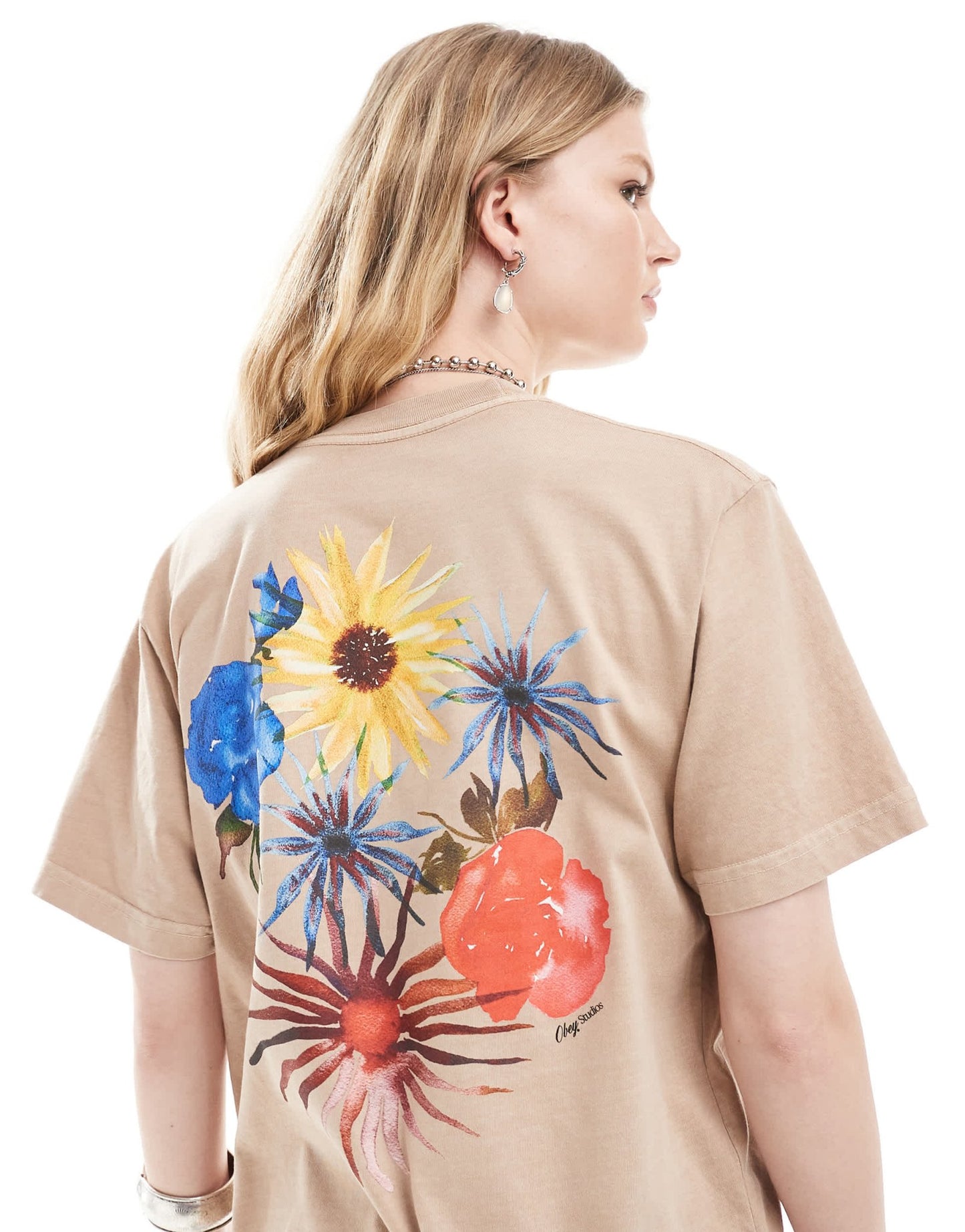 Obey flower print t-shirt in beige - ASOS Sample Sale EU Store