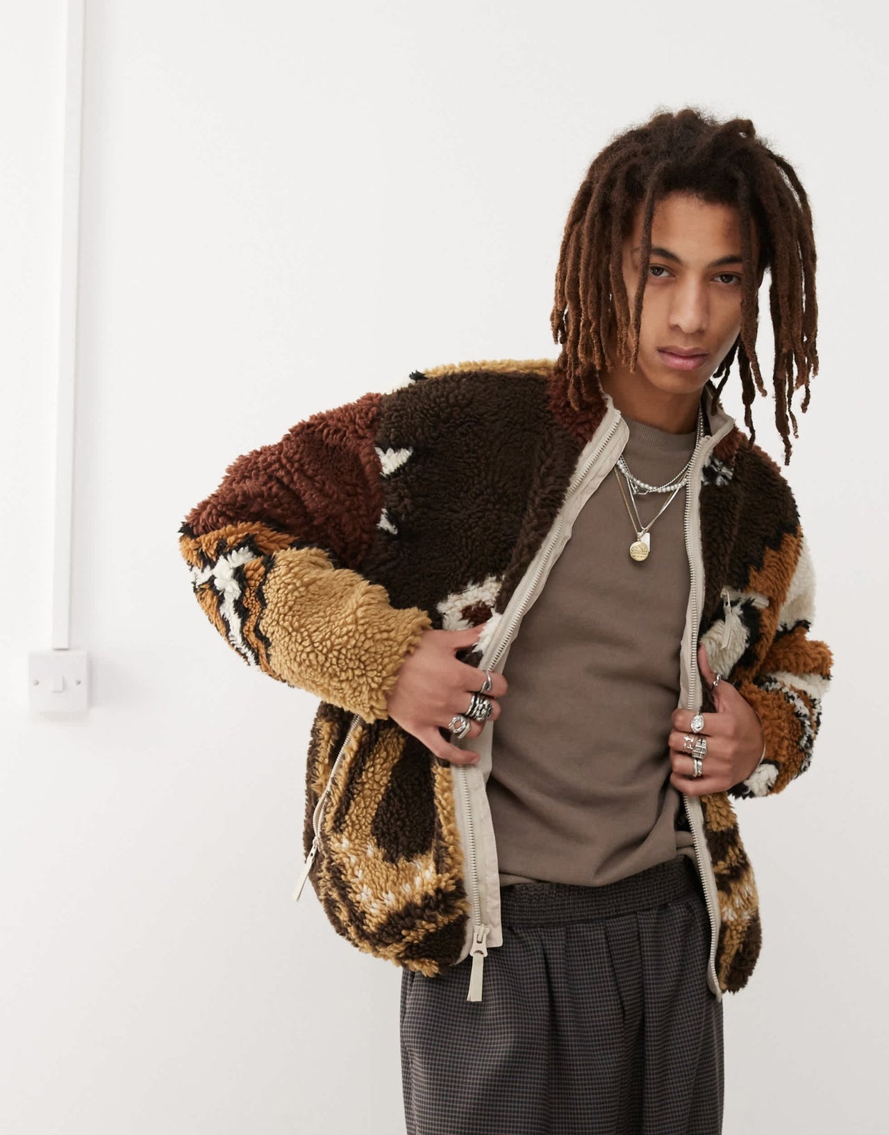 Obey moroccan rug sherpa jacket in brown - ASOS Sample Sale EU Store