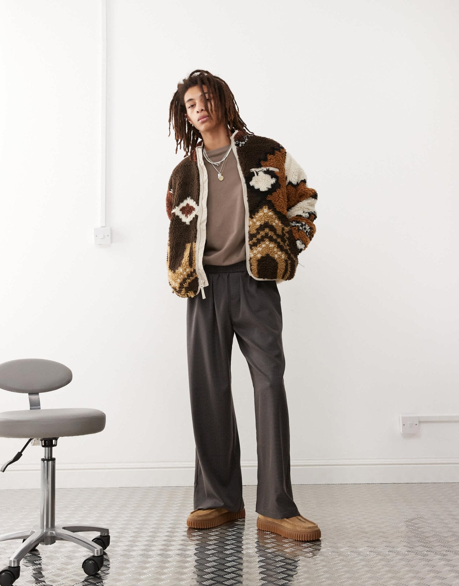 Obey moroccan rug sherpa jacket in brown - ASOS Sample Sale EU Store