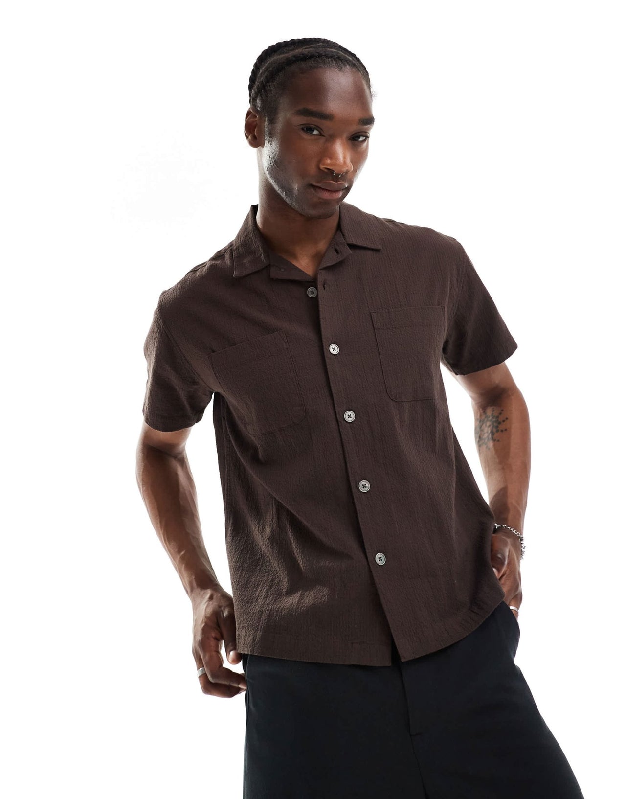 Obey textured short sleeve shirt in brown - ASOS Sample Sale EU Store