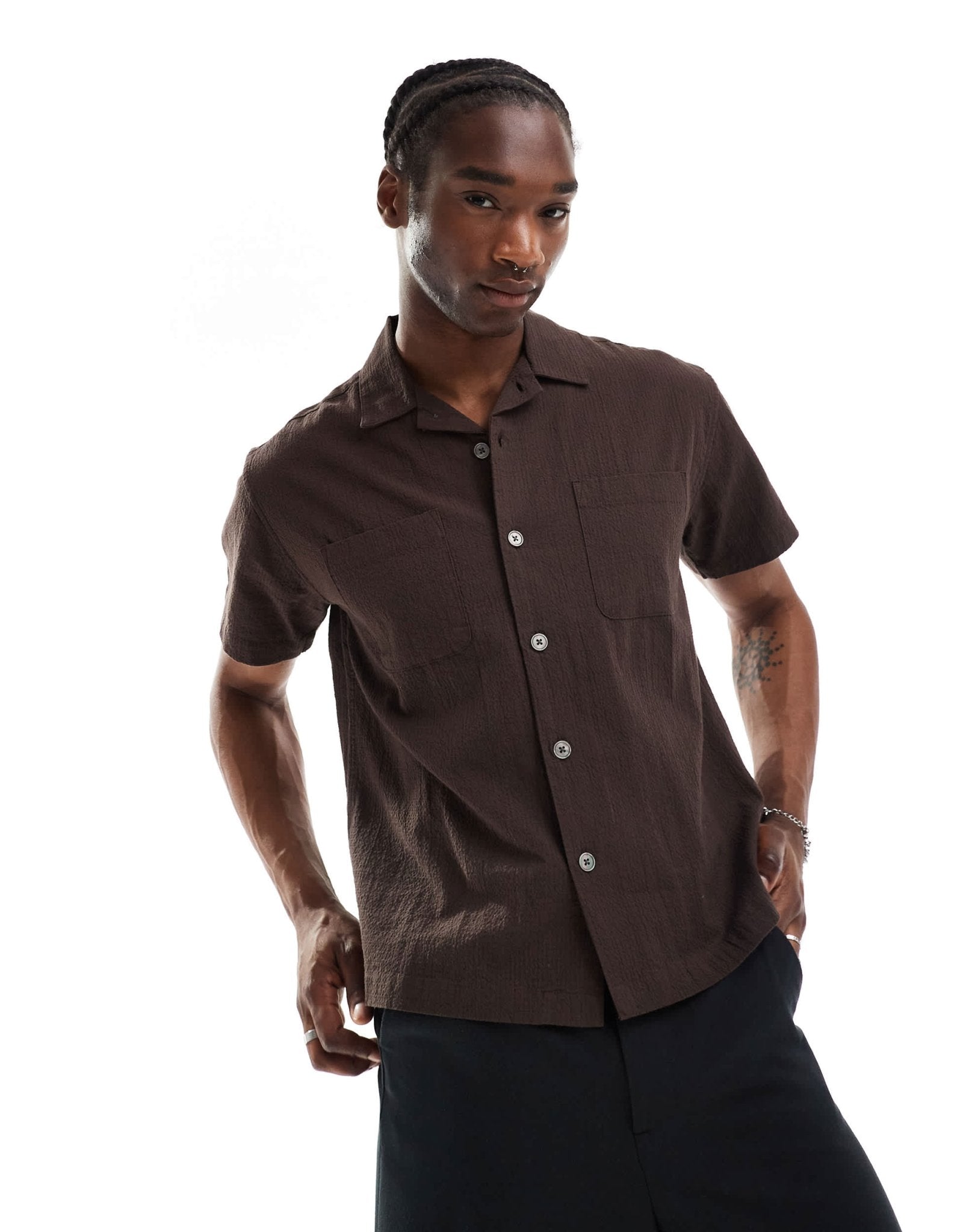 Obey textured short sleeve shirt in brown - ASOS Sample Sale EU Store