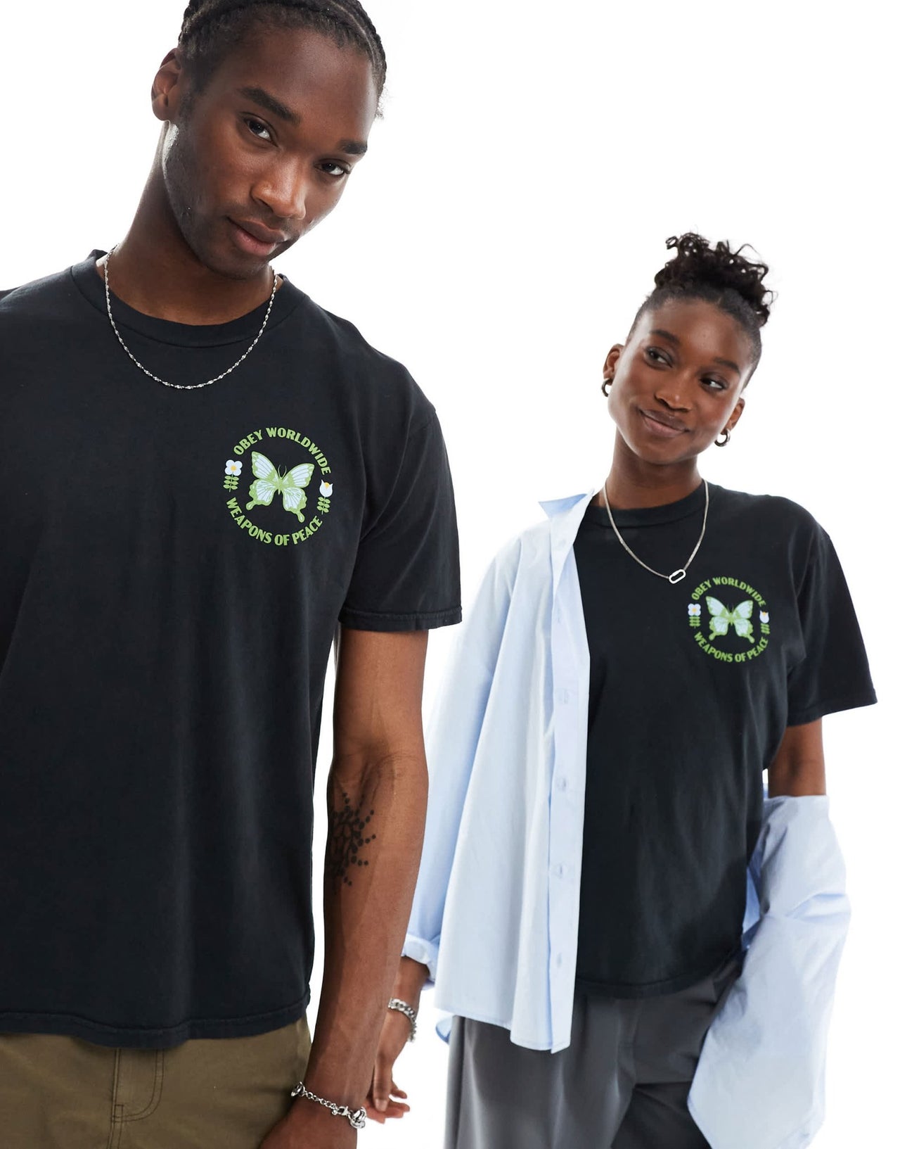 Obey unisex garment dyed t-shirt with butterfly graphic in black - ASOS Sample Sale EU Store