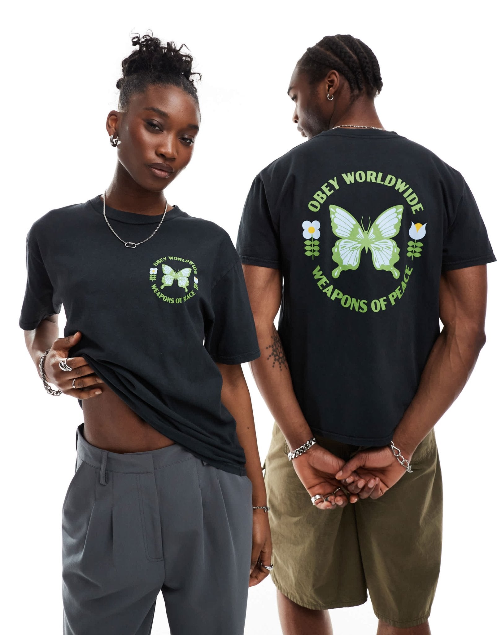 Obey unisex garment dyed t-shirt with butterfly graphic in black - ASOS Sample Sale EU Store