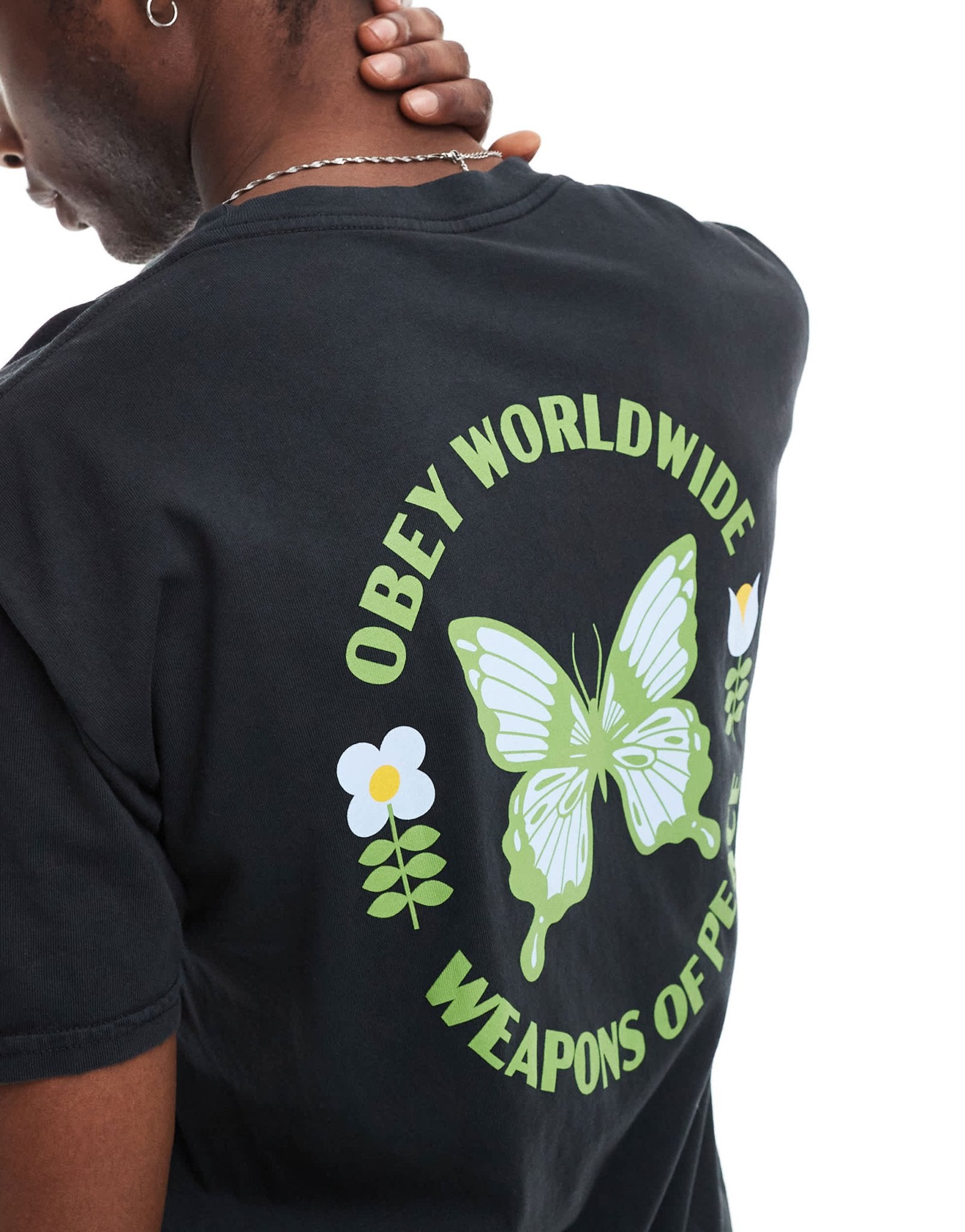 Obey unisex garment dyed t-shirt with butterfly graphic in black - ASOS Sample Sale EU Store