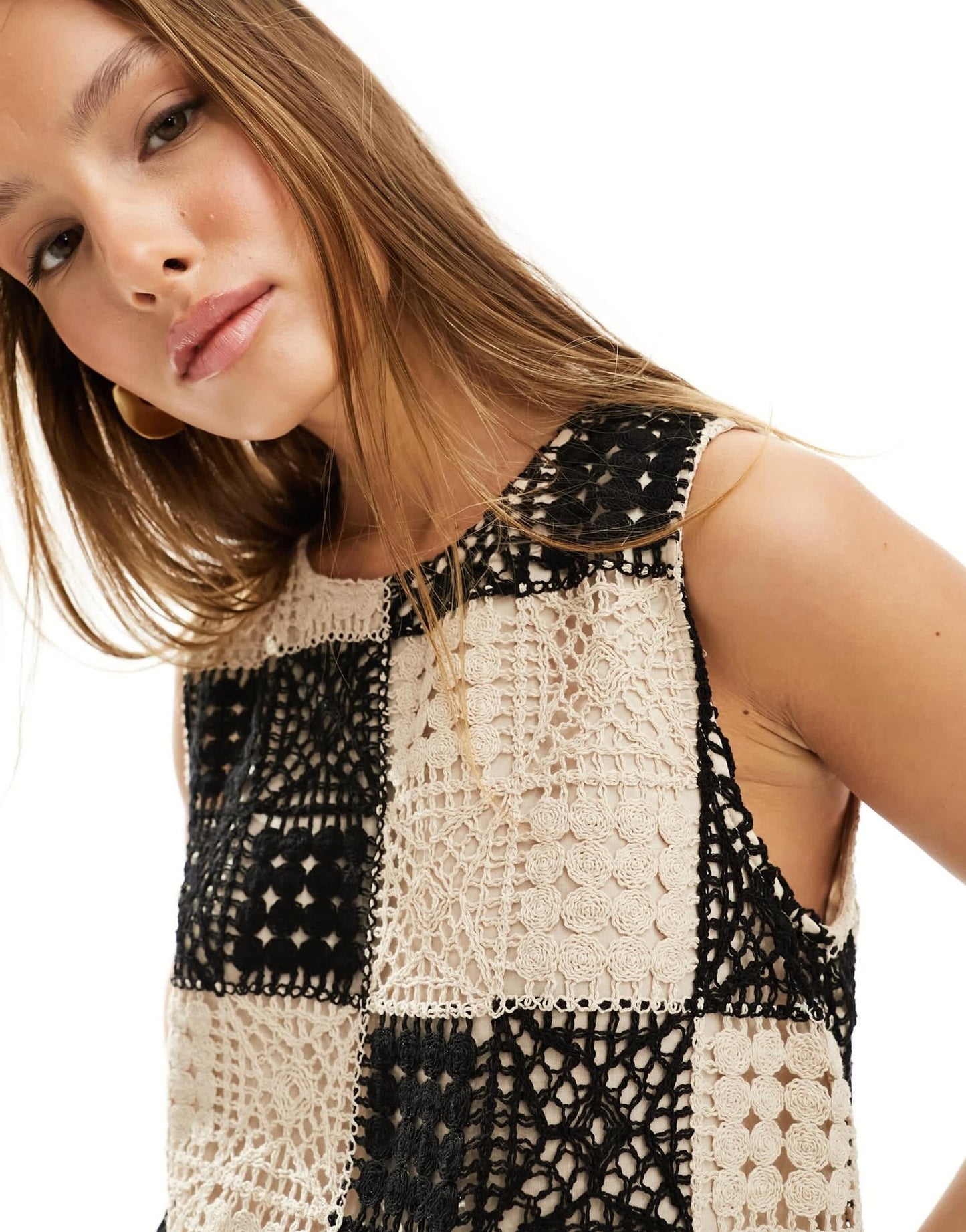 Object crochet cropped top co - ord in mono check - ASOS Sample Sale EU Store