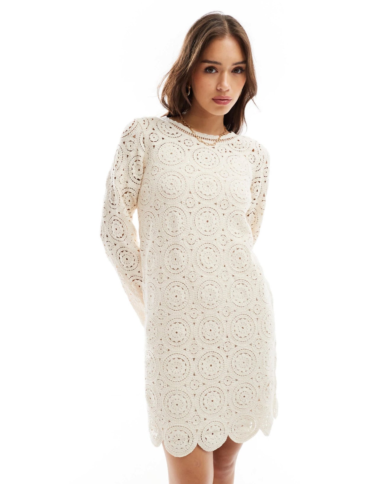Object lace mini dress with scalloped hem in cream - ASOS Sample Sale EU Store