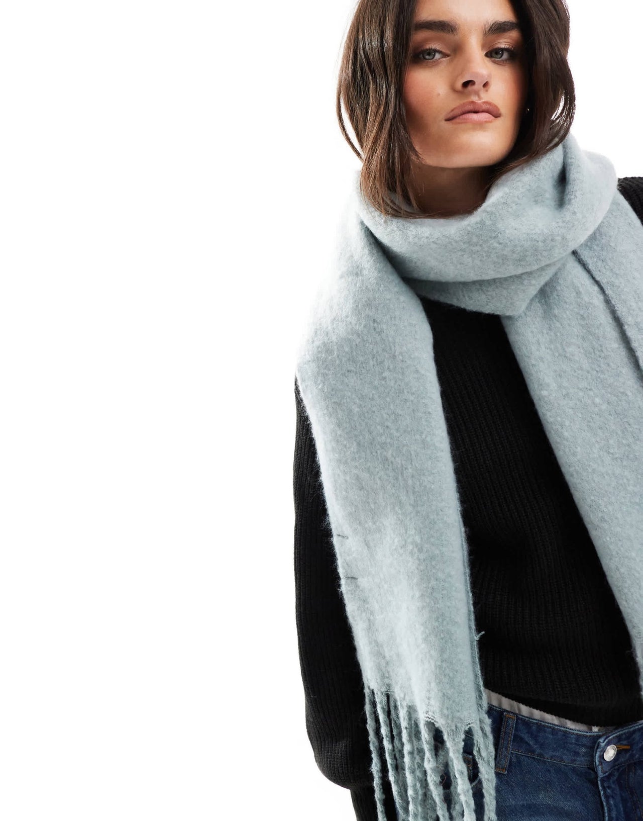 Object soft chunky tassel scarf in slate blue - ASOS Sample Sale EU Store