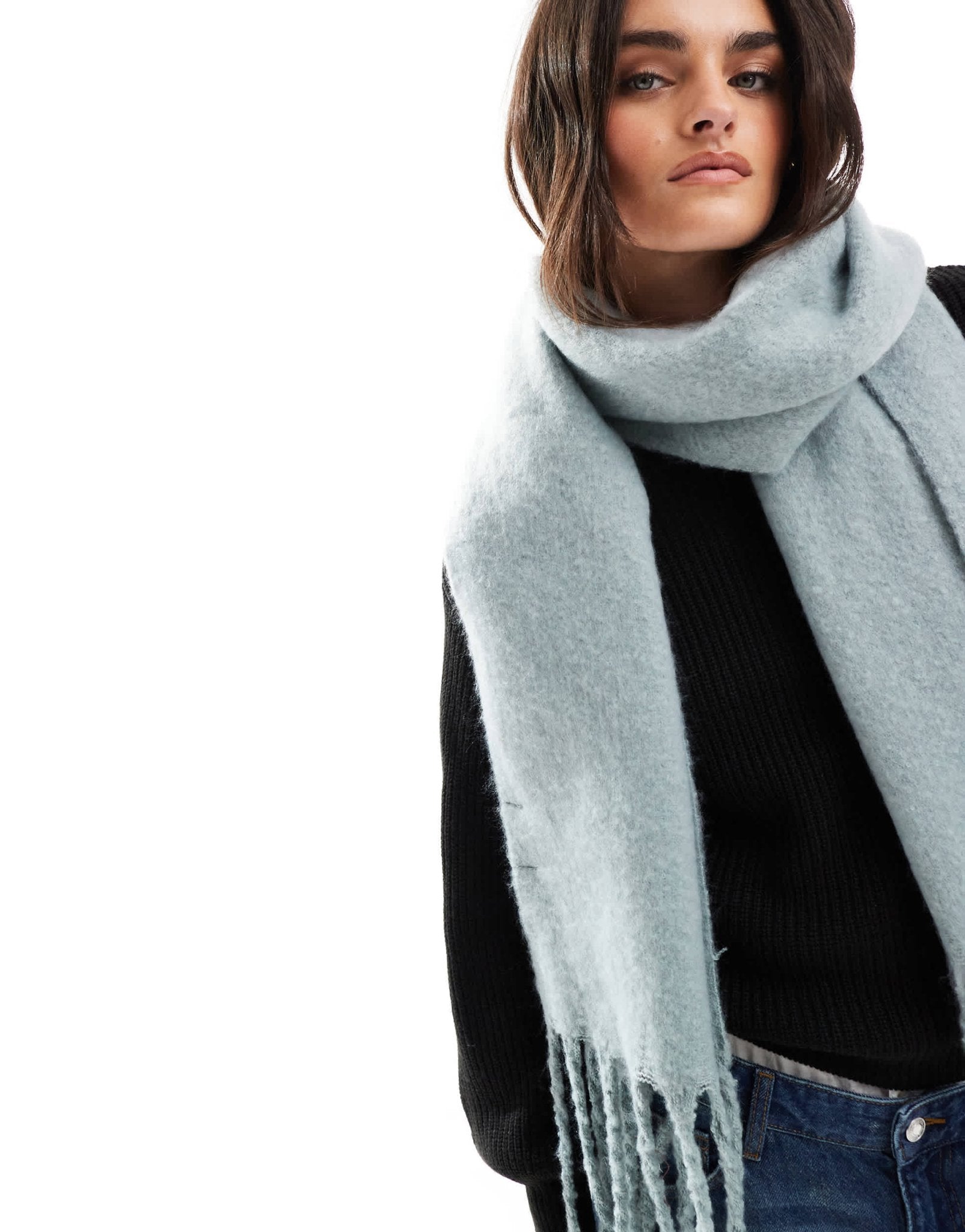 Object soft chunky tassel scarf in slate blue - ASOS Sample Sale EU Store