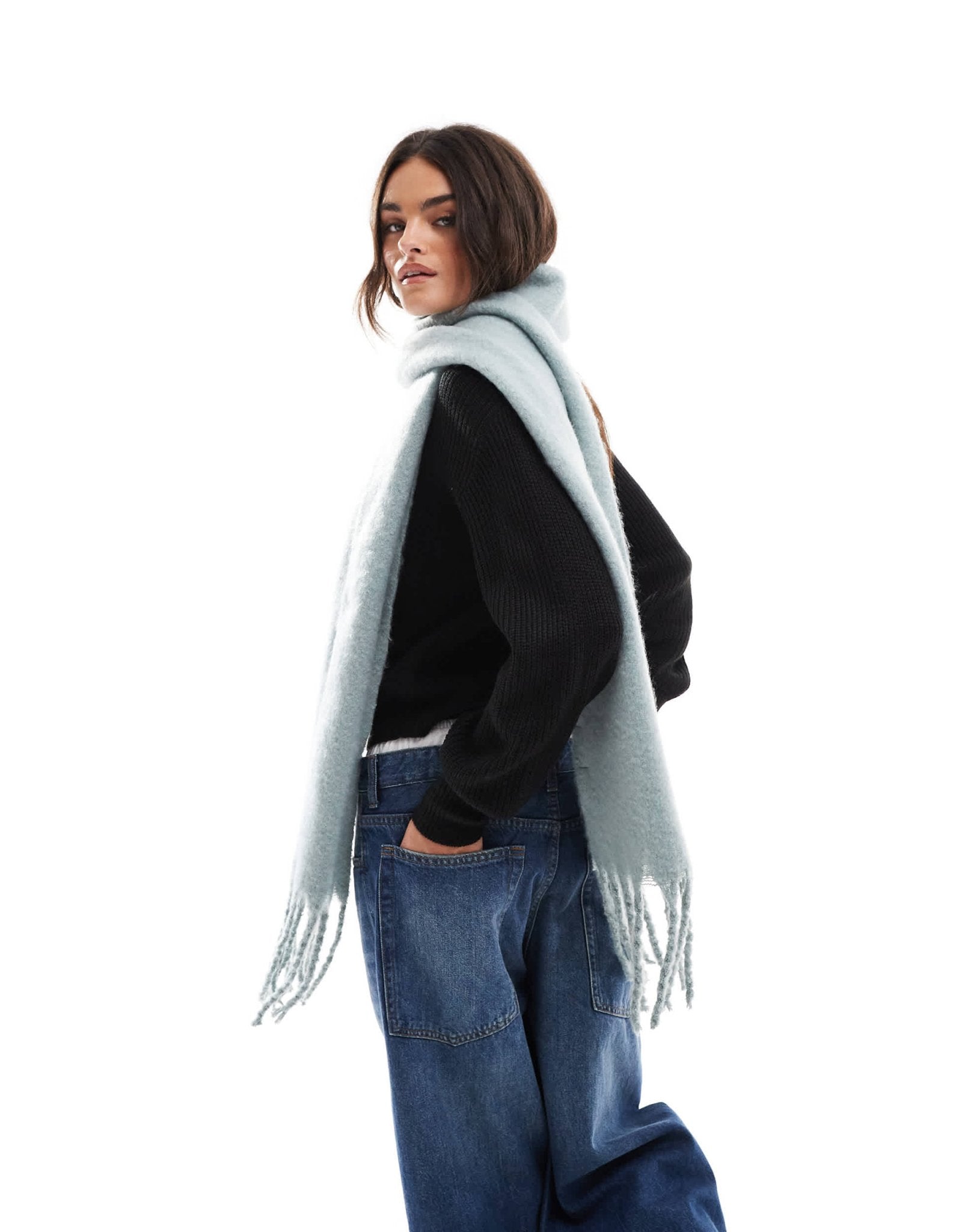 Object soft chunky tassel scarf in slate blue - ASOS Sample Sale EU Store