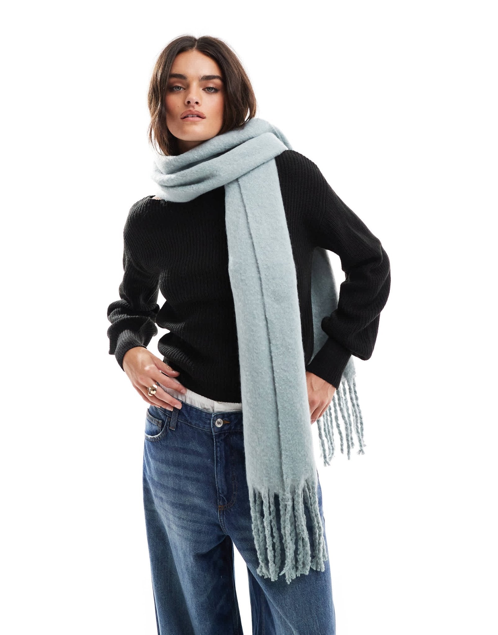 Object soft chunky tassel scarf in slate blue - ASOS Sample Sale EU Store