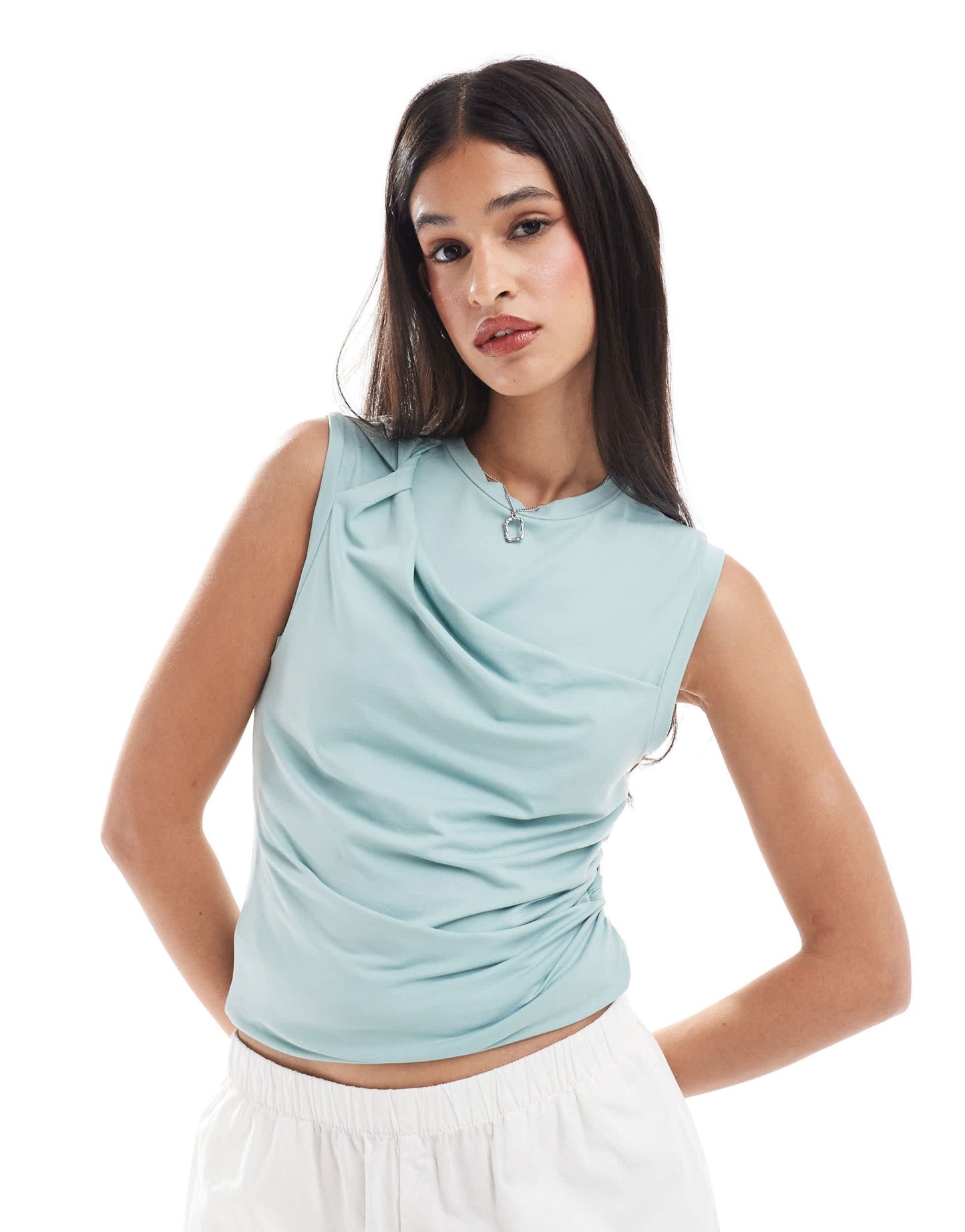 ONLY asymmetric knot tank top in light turquoise - ASOS Sample Sale EU Store