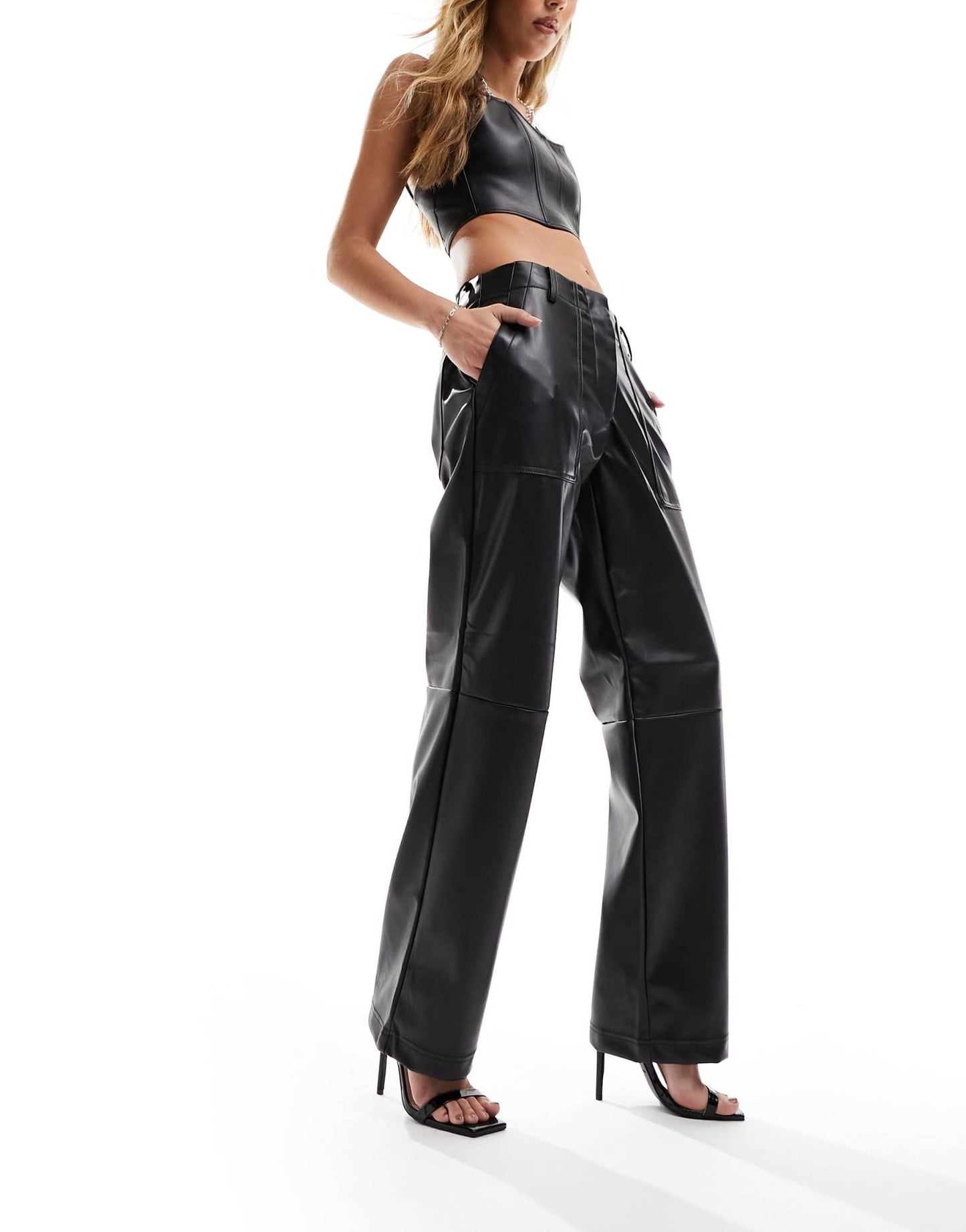 ONLY faux leather straight leg trousers in black - ASOS Sample Sale EU Store