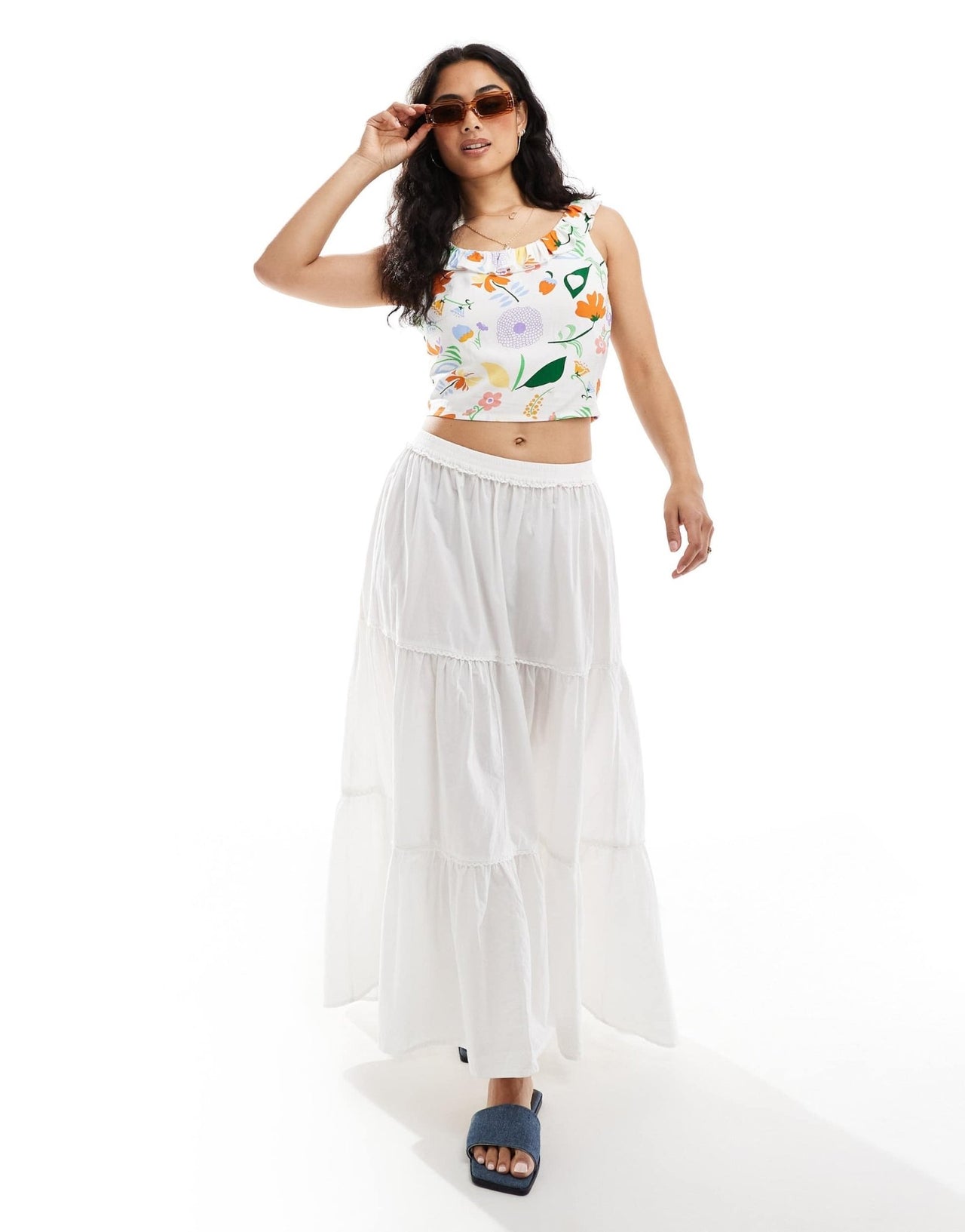 ONLY floral print scoop neck frill top in white - ASOS Sample Sale EU Store
