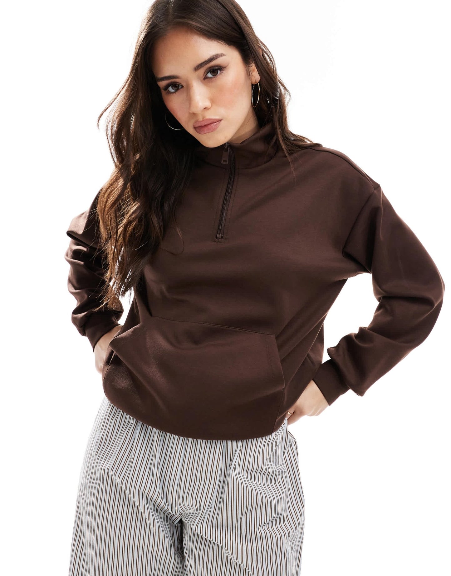 ONLY half zip sweat top in brown - ASOS Sample Sale EU Store